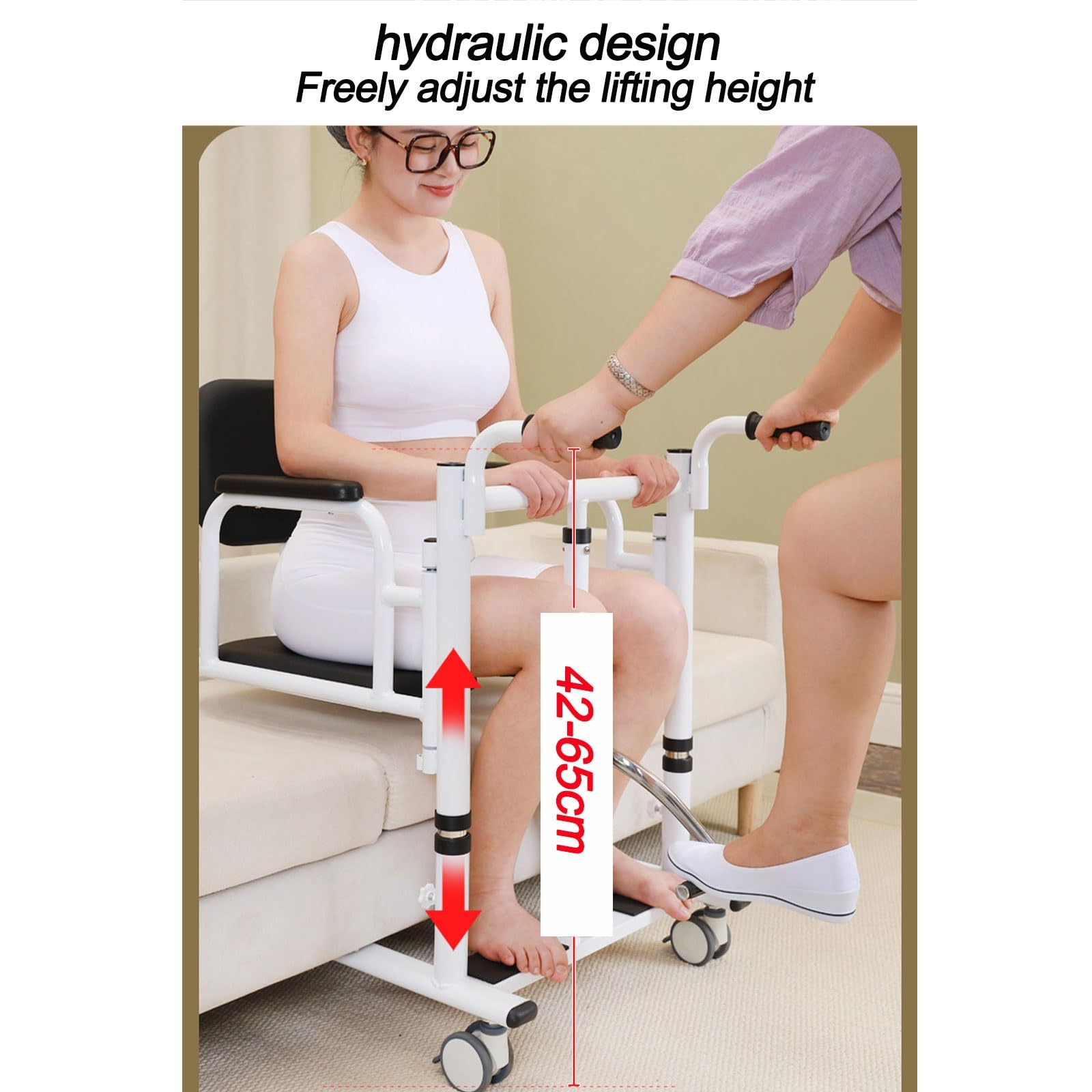 Silla de Traslado de Pacientes, Silla de Ruedas for Ancianos con Asiento Dividido en 180 °, Silla de Ruedas Elevadora de Enfermería, Carga Máxima: 220 Kg/440 Libras (Color : Black)