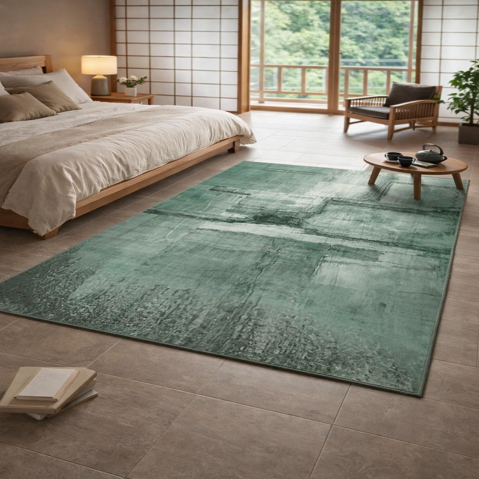 Tapis chambre abstrait moderne vert émeraude 170x200cm au design artistique haut de gamme