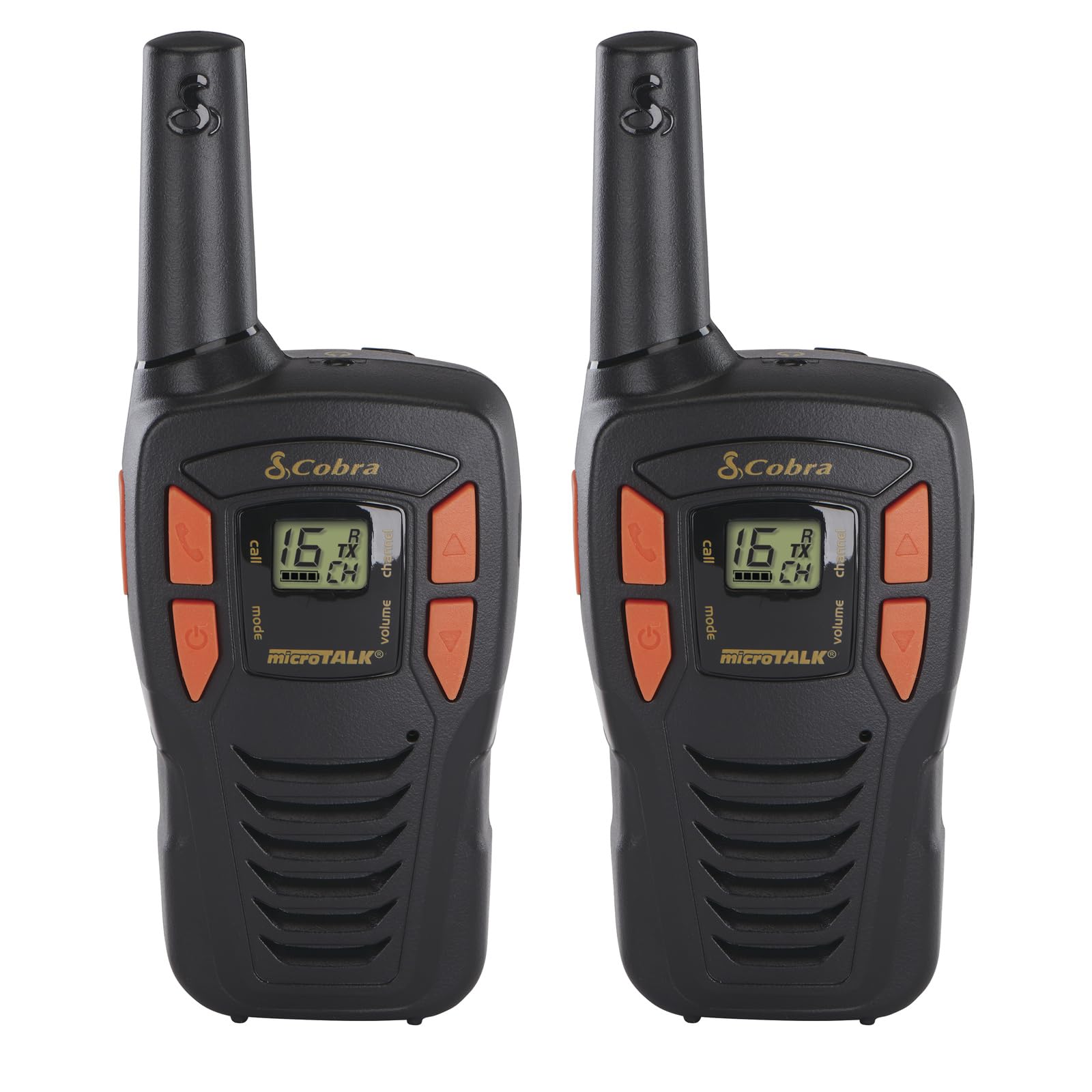 Cobra AM255 Talkies-Walkies Légers IPX2 (Pack de 2) – Portée de 5 km, 16 canaux, Fonction d'économie d'énergie, talkies-Walkies Rechargeables, Noir