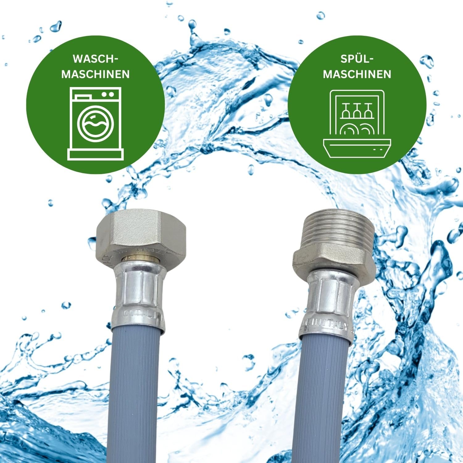 LICHTBLAU Zulaufschlauch Verlängerung 2m 3/4 Zoll | Mit Metallgewinde für Waschmaschine und Geschirrspüler – universeller Wasserzulaufschlauch