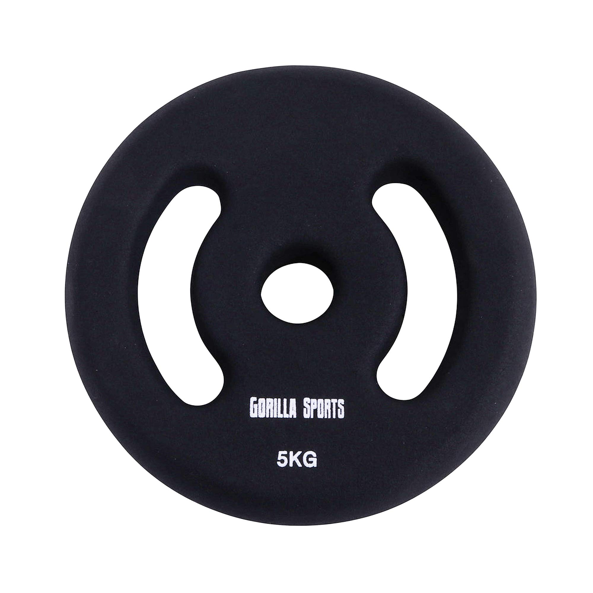 GORILLA SPORTS® Juego de 2 discos de pesas de neopreno, 2 x 1 kg, 2 x 2 kg, 2 x 3 kg, 2 x 4 kg, 2 x 5 kg, 2 x 5 kg, orificio de 30/31 mm, con asas, hierro fundido