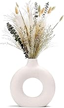 Sawoake White Donut Vase Hollow Ceramic Vase,Modern Home Decor,Round Matte Pampas Grass Vase,Neutral Boho Nordic Minimalism Style Flower Vases for Living Room Wedding Dinner Table Party Office Bedroom
