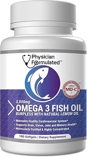 Aceite de pescado Omega 3 3000 mg por porción - 915 mg Epa, 630 mg Dha, 2000 mg Omega total 3 6 9 XL - 180 cápsulas