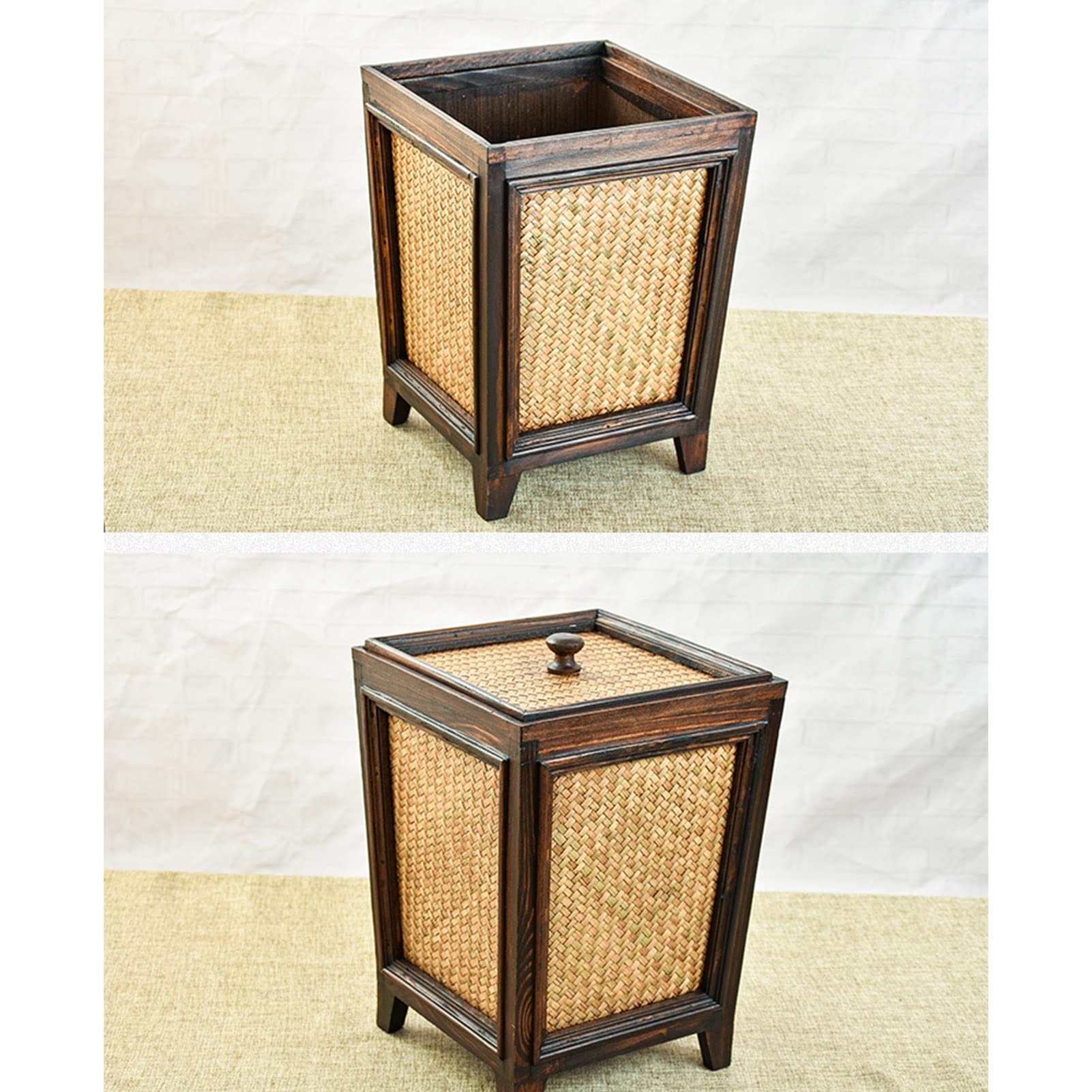 Cubo de basura Ratán de Madera Cubo de basura Grande Hogar Hotel Almacenamiento duradero/Cubo de Flores secas Contenedor de basura de Forma Especial para Sala de estar Dormitorio baño