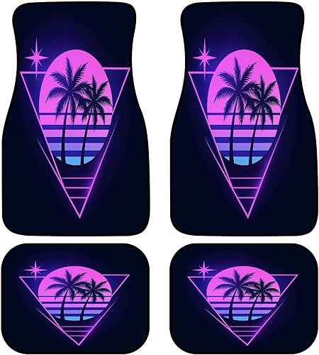 Alfombrillas retrowave synthwave vaporwave estéticas vintage de los años 80 para todo tipo de clima, tapetes para automóvil, con parte trasera de