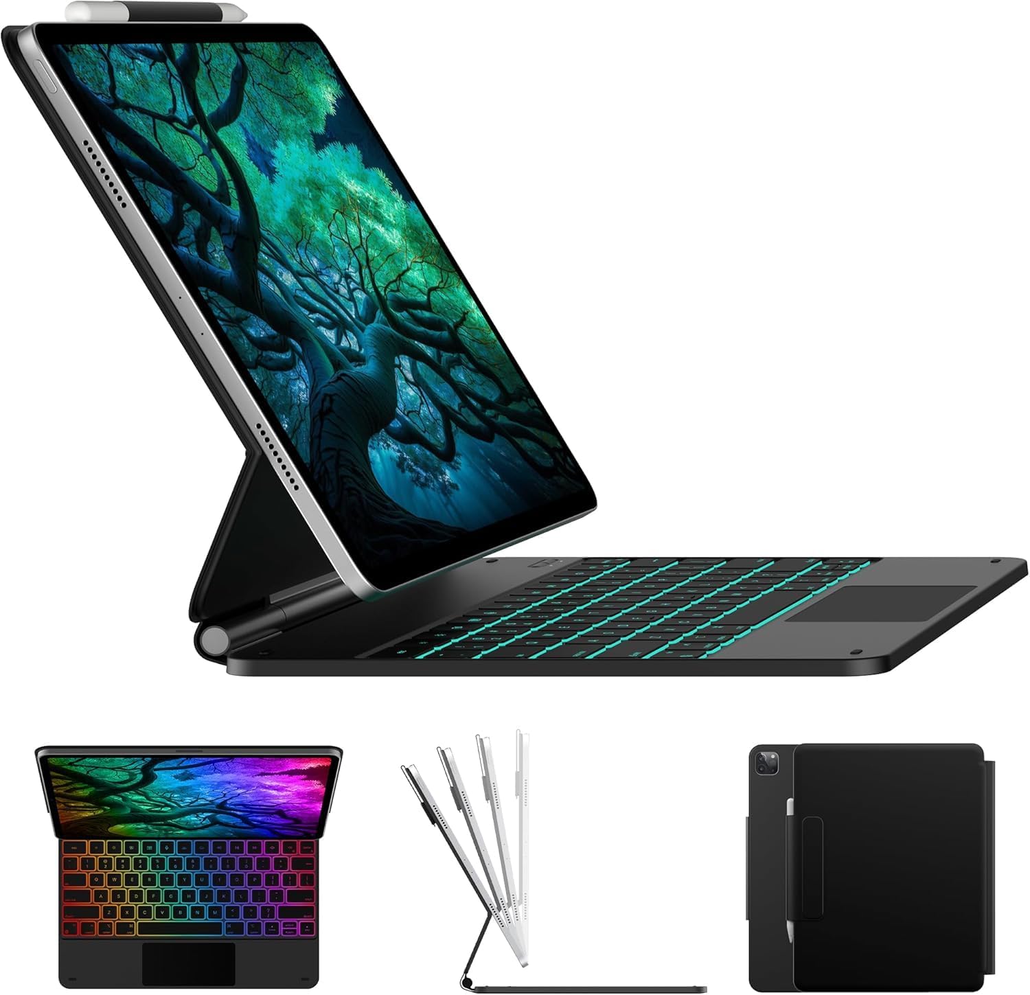 typecase Edge for iPad Air 13 (M4/M3/M2, 2026/2025/2024) & Pro 12.9 (6th/5th/4th/3rd Gen) with 11-Color Backlit & Precision Trackpad, Magic Style Floating Keyboard (NOT FIT to Pro 13 (M5/M4)-Black'26