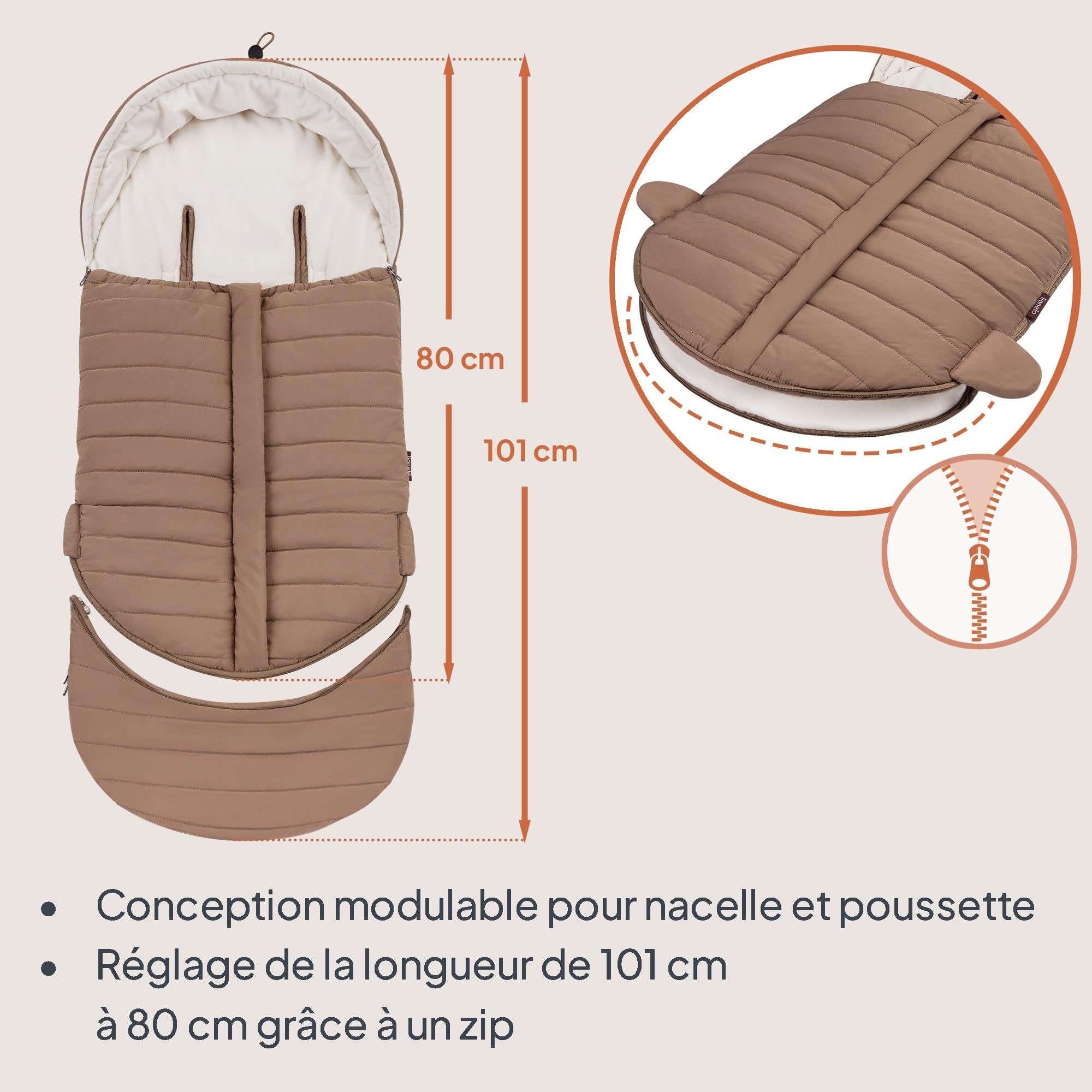 Lionelo Oli Sac de couchage universel pour poussette et nacelle, ceintures à 5 points, imperméable, chaud, fermeture éclair, lavable en machine, rembourrage hypoallergénique, 101 x 45 cm