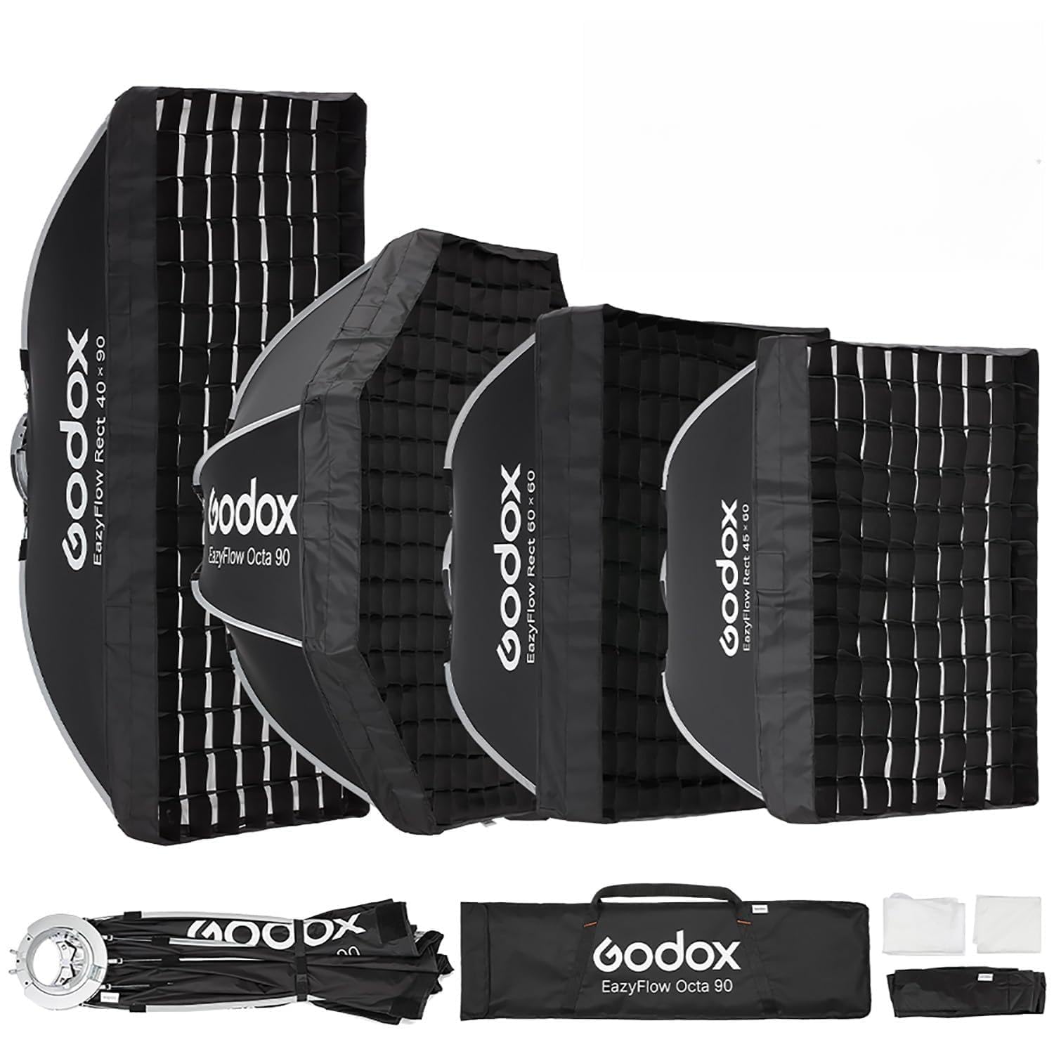 Godox EazyFlow Quick-Release Softbox, Foltbare Octabox Quick Setup, Bowens Mount Soft Box mit Diffusoren Honeycomb Grid für Studio Streaming Outdoor Portrait Fotografie (Bty 65 Schwarz Silber)