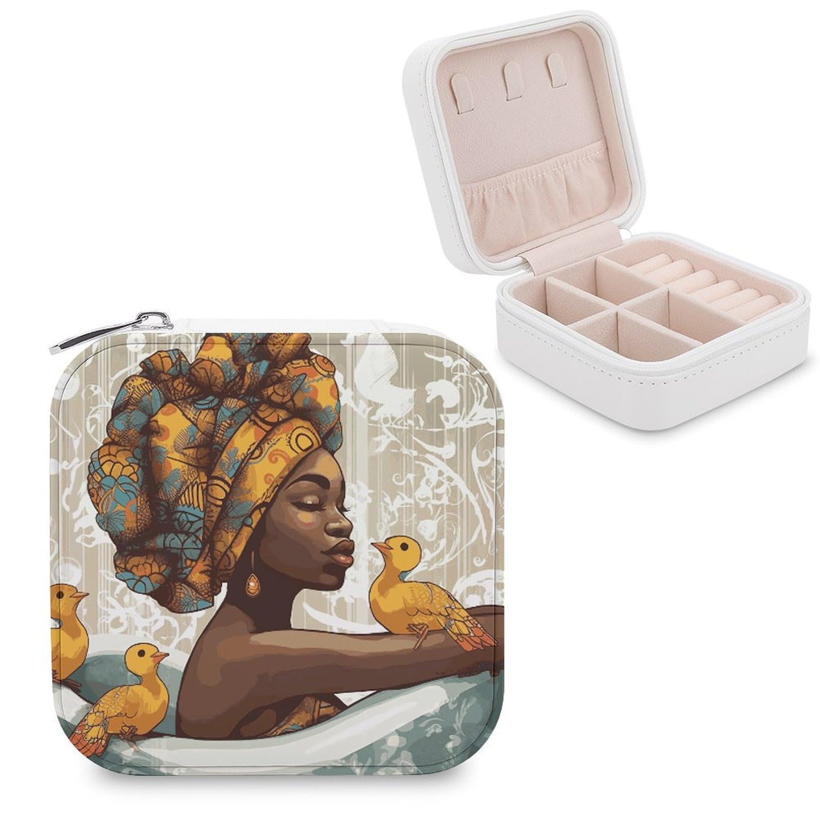 JTREHY Travel African Women Jewelry Case Portable Display Storage Box PU Leather Mini Jewelry Travel Case Personalized Travel Jewelry Organizer Small Jewelry Box for Women