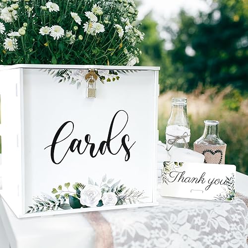 Miniatura 3 de OurWarm Caja de tarjetas de boda blanca con cerradura, caja de tarjeta de regalo de PVC para recepción de boda, caja de tarjetas de regalo de