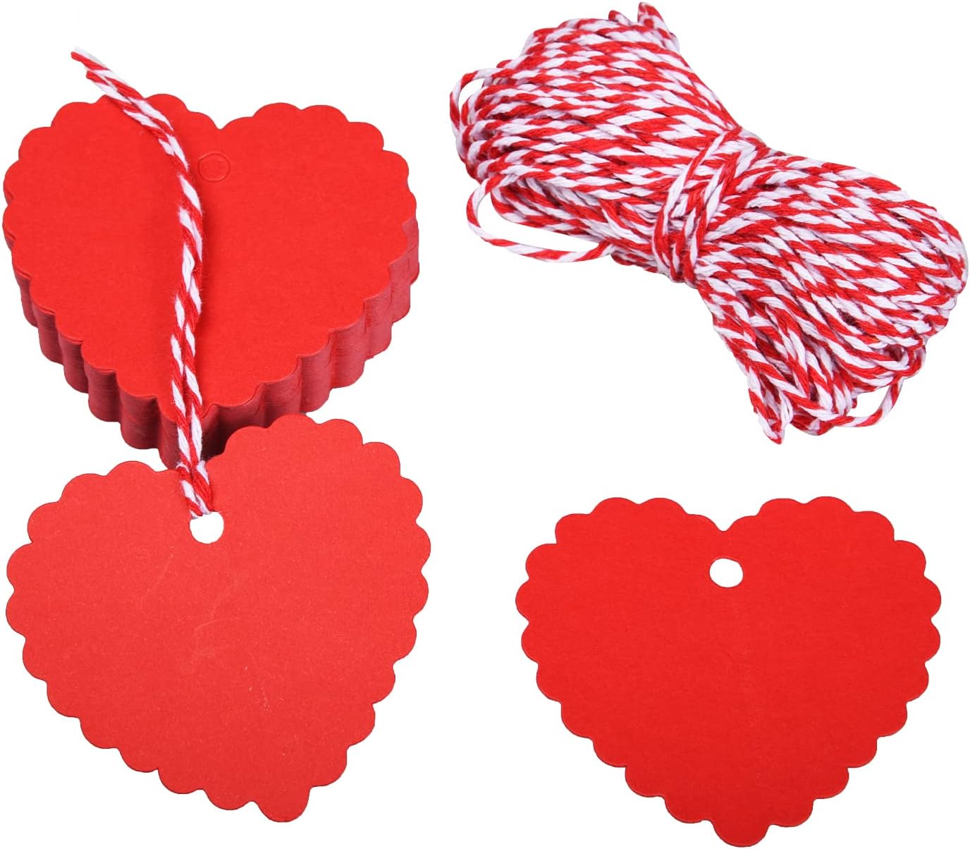 Geviro 100 Pieces Red Valentine Paper Tags Kraft Hang Labels Heart Design Gift Tags with 20 Meters Twine Kraft Paper Gift Tags for Valentine's Day Decorations DIY Arts Supply (Red)
