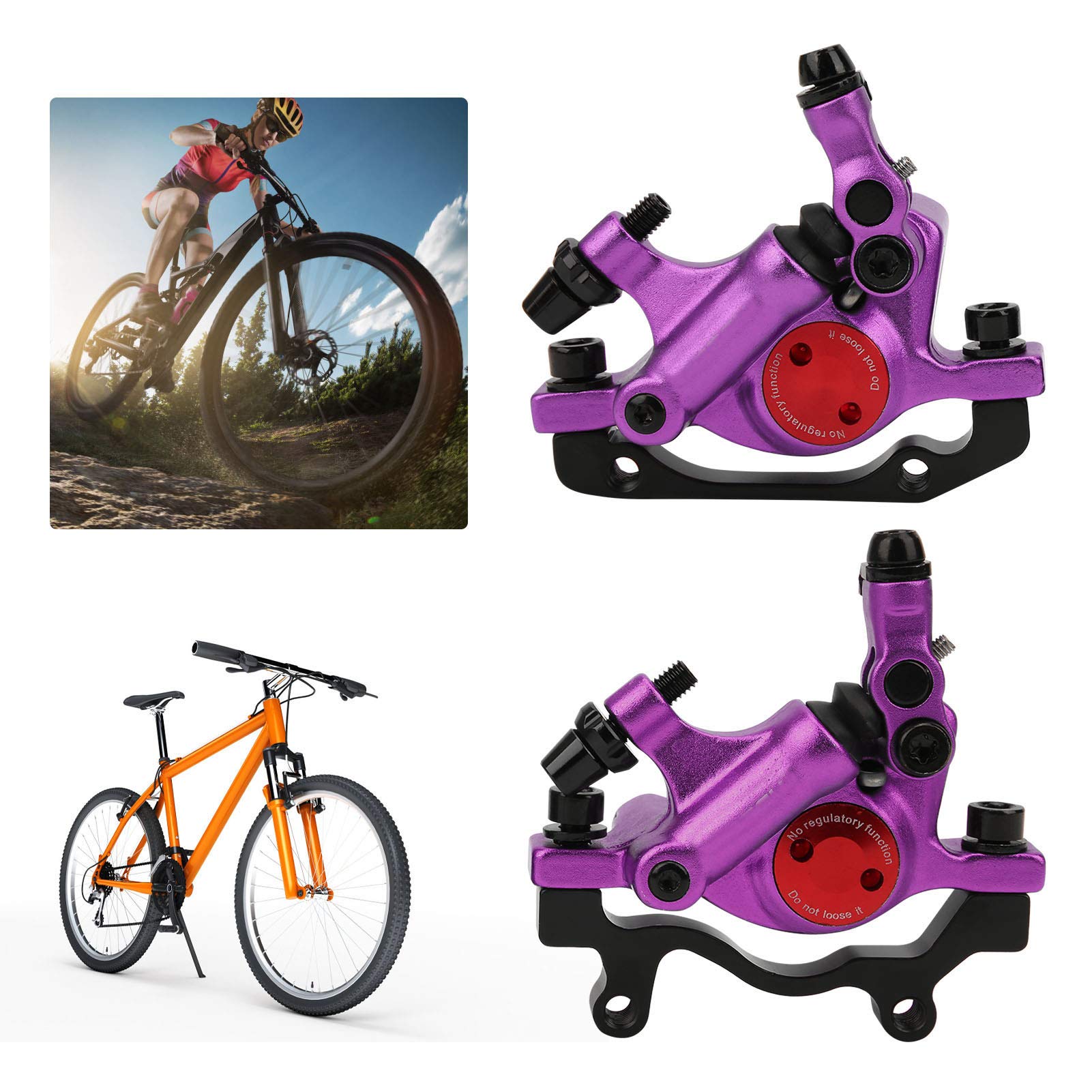 Juego de frenos de disco de aleación de aluminio Frenos de disco hidráulicos mecánicos de alto rendimiento para bicicletas de montaña Bicicletas de carretera Bicicletas plegables (Púrpura)