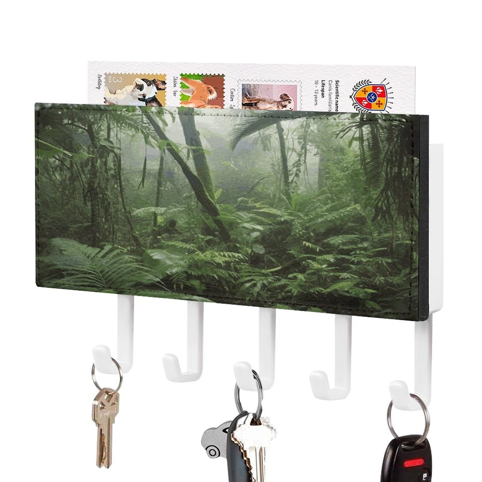 Fekiloot Style Tropical Rainforest Key Holder For Wall Decorative,2 Installation Ways Keys Hanger Keys Holder Wall Mount Hanging Key Hooks With Mail Organizer For Wallet House Accessories