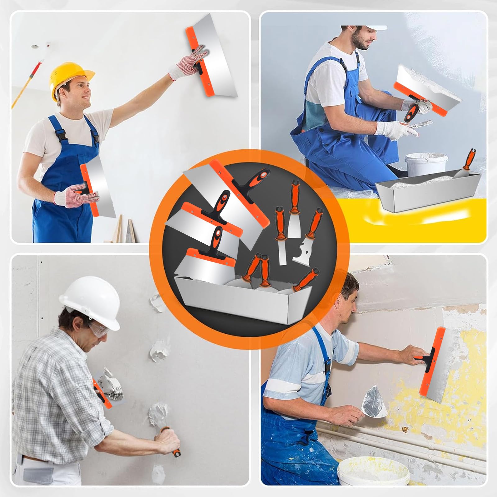 GAESHOW Set di 14 Spatole in Acciaio Inossidabile per Stucco, 25-355 mm, Coltelli di Spatola per Stucco con Manico in Plastica, per Rasatura Muro, Riparare Pareti
