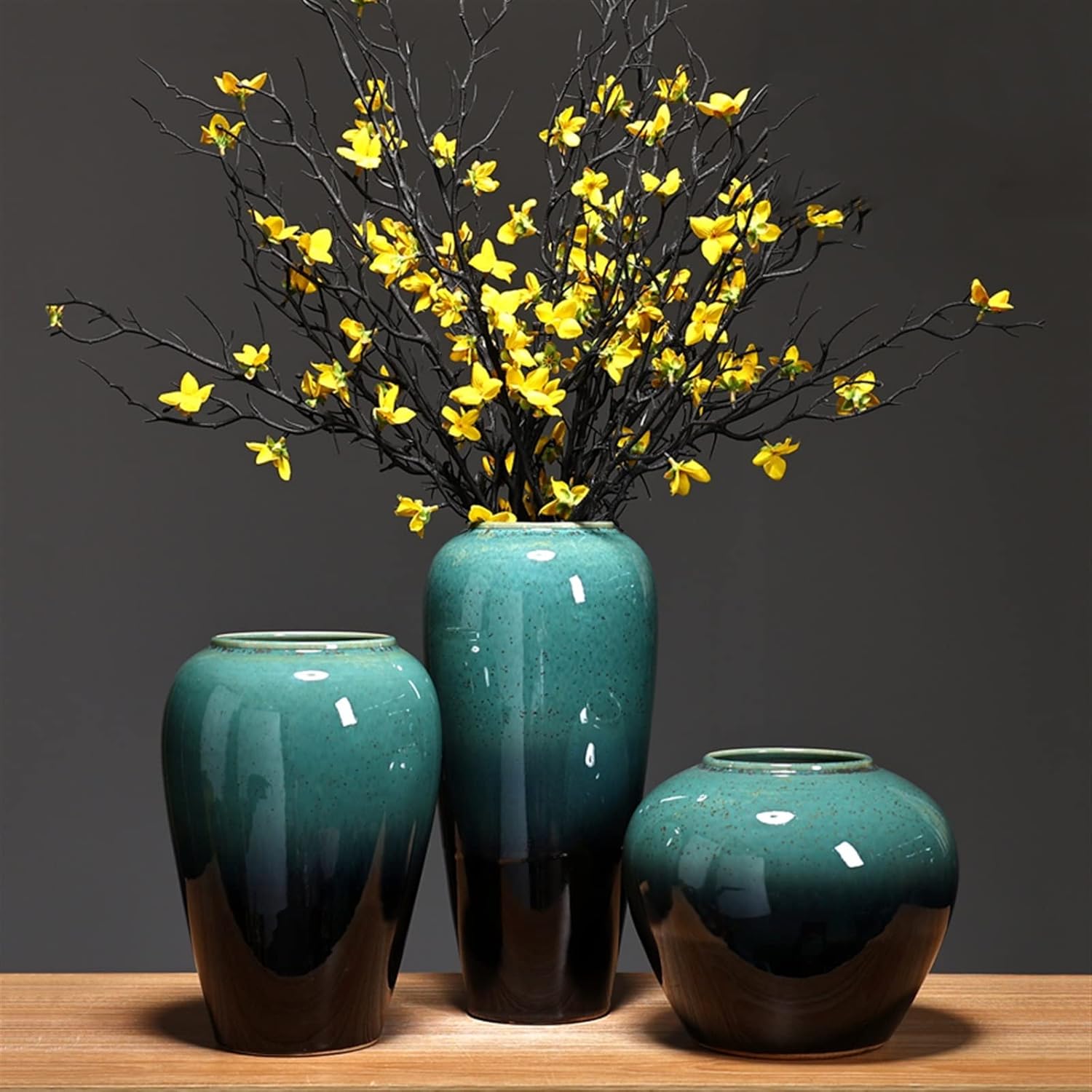 Vase Ceramic Vases Decorations Home Furnishings New Chinese Style Living Room Dry Flower Arrangement Hydroponics Green Plants Flower Vases Suitable for dining and living room home decoratio(Small)