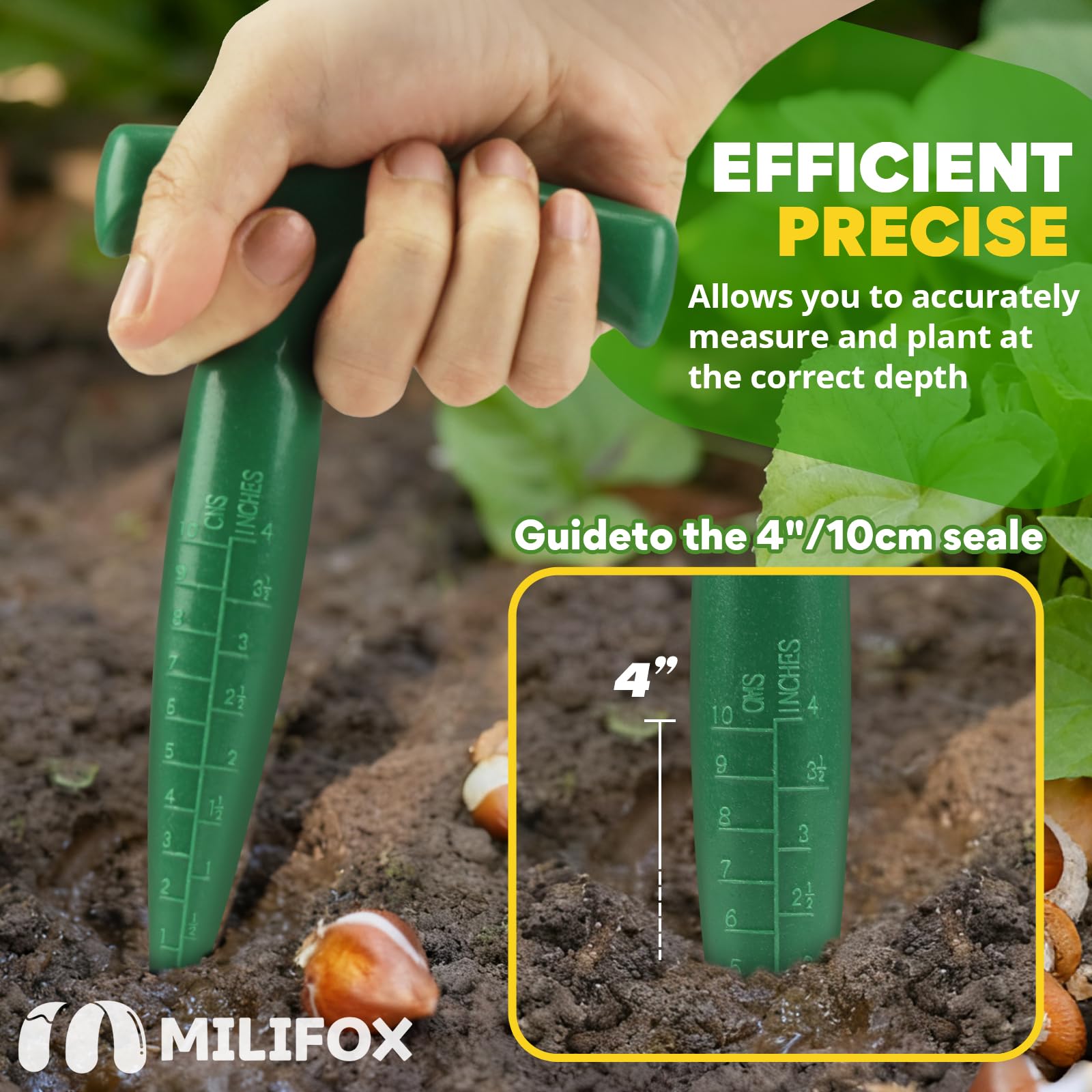 Piantatore di Bulbi - Dibber con Scala di Misurazione per una Piantagione Precisa,Ideale per la Attrezzi da Giardino di Verdure e Fiori (Verde)