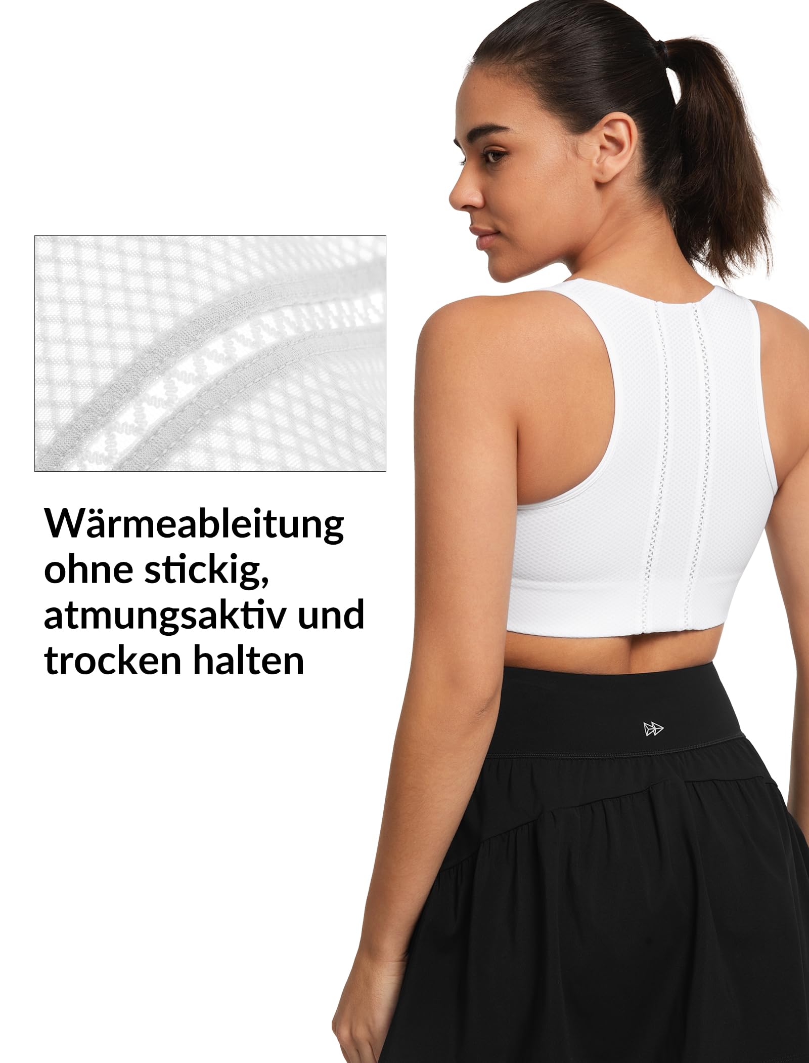 Yvette Soutien Gorge de Sport Femme Zipper Haut Maintien Grande Taille Design Dentelle Respirant sans Armature Coques Intégrées Séchage Rapide Gym Fitness