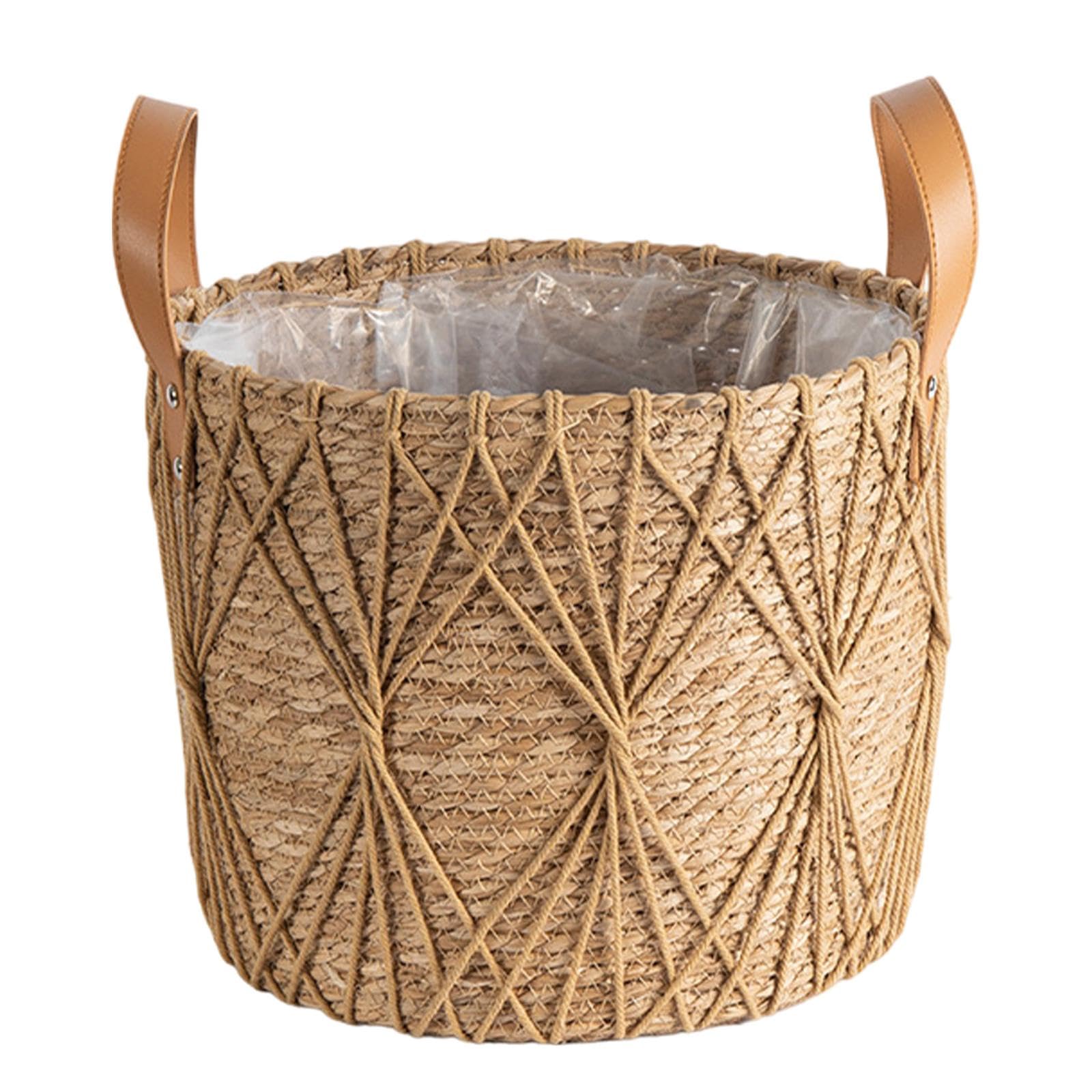 Pleciony kosz na rośliny, ornament, kosz do przechowywania roślin ogrodowych, piknik (linie kawy)