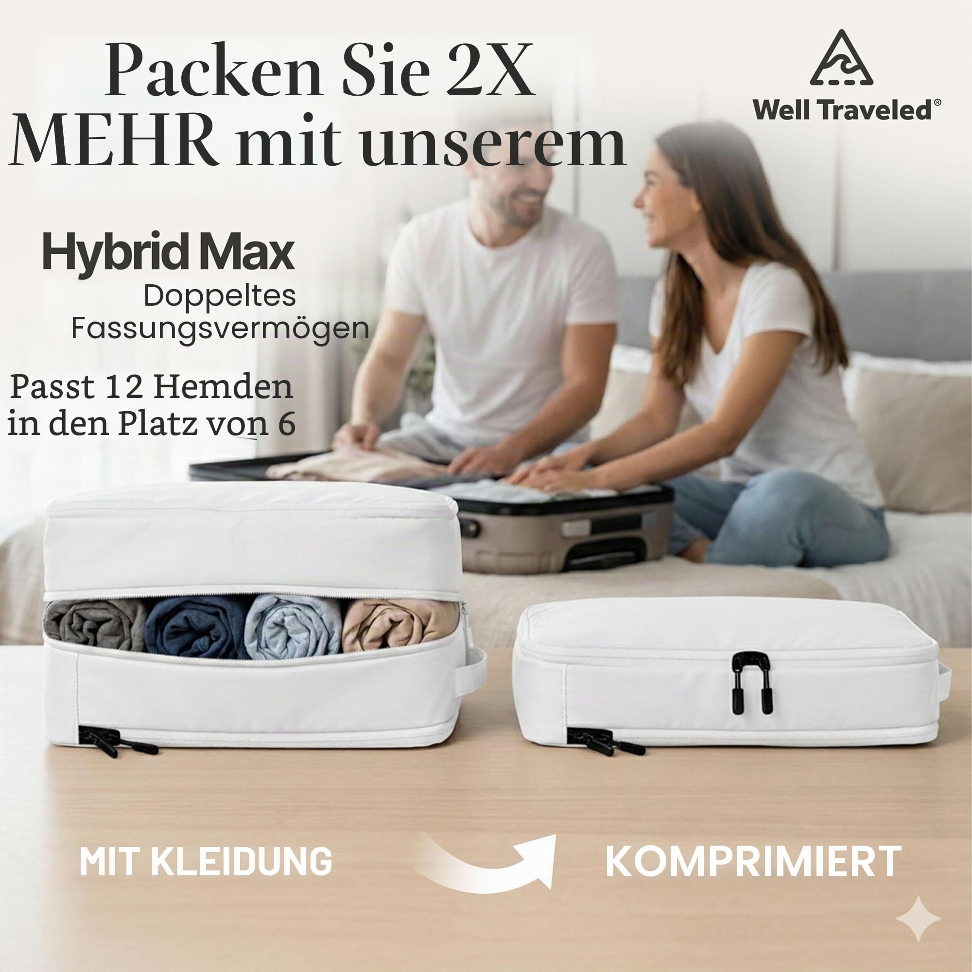 Deluxe Kompressions-Verpackungswürfel für Reisen, Platz maximieren im Gepäck, patentiertes HybridMax-Doppelkapazität-Design, komprimierbare Packwürfel für Reisen, groß, klein, mittel, 8er-Set/4er-Set