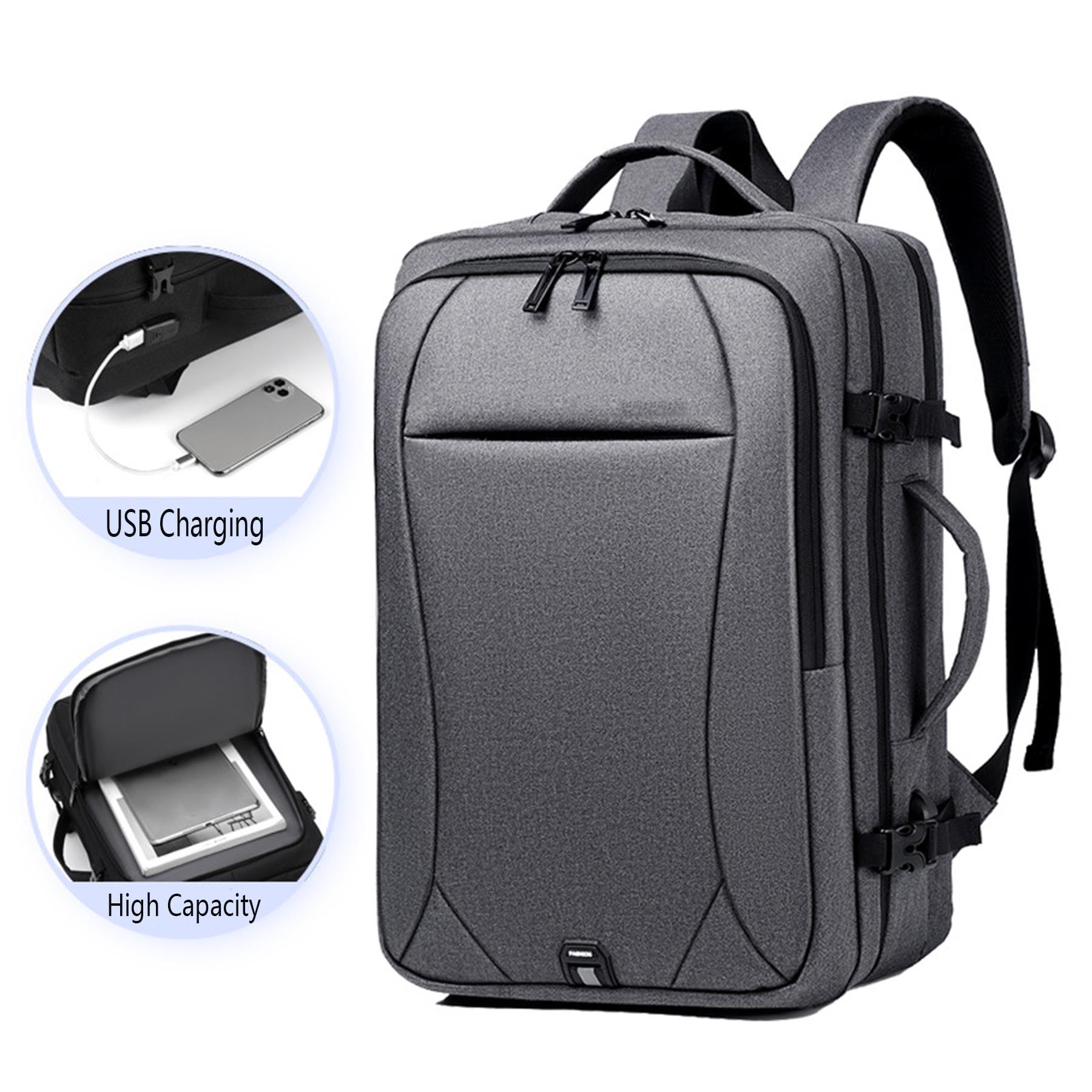 Zaino da viaggio multi-tasca per laptop, ampio zaino per viaggi d'affari con fascia per trolley, zaino leggero e impermeabile per pendolari con porta di ricarica USB,Grigio