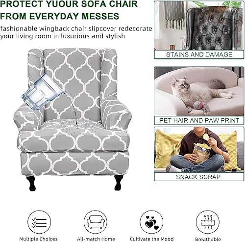 Miniatura 6 de CRFATOP Fundas impermeables para silla de ala, 2 piezas, elásticas, con respaldo de ala, fundas de tela de elastano con respaldo de ala, con parte