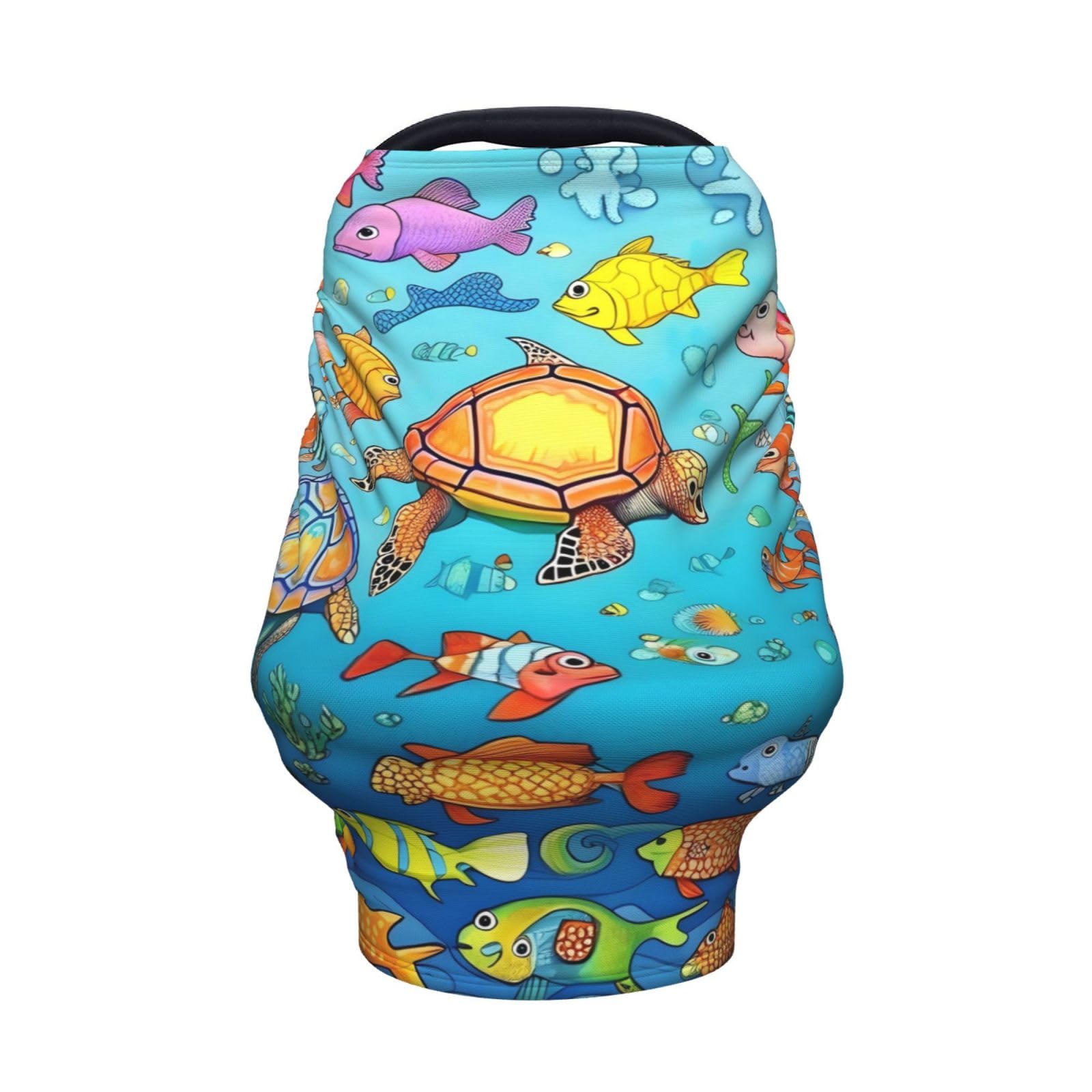 XZDHYZ Turtle and Fish Versatile full-print Stroller Chair Cover/Nursing Cover, specially designed for your baby, Black