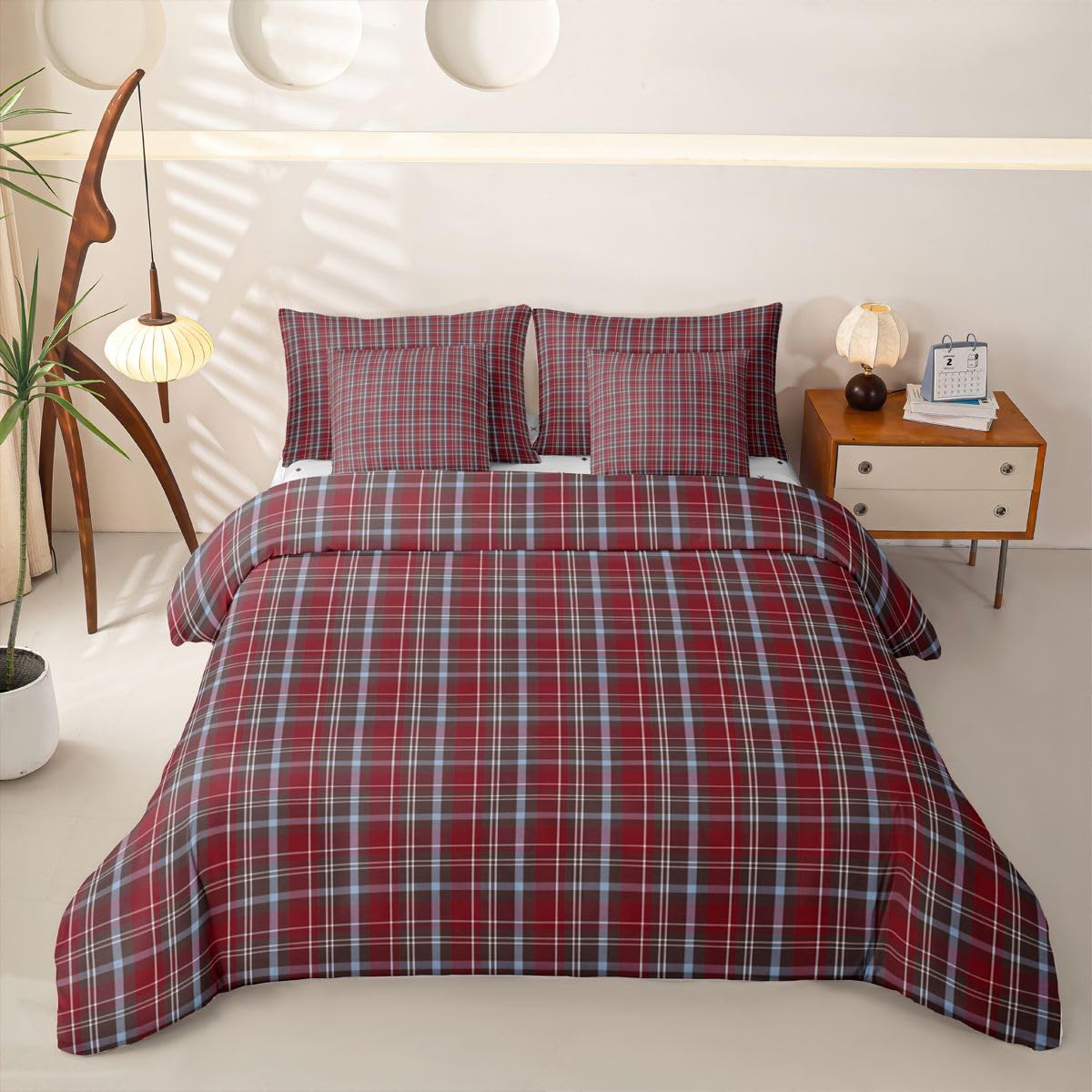 Loussiesd Set completo di biancheria da letto con copripiumino, lenzuola, federe, federe, 7 pezzi, colore: rosso