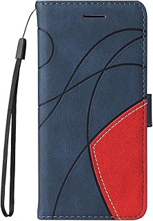 Hee Hee Smile Two-Color Splicing Mobile Phone Leather Case with Multiple Card Slots Mobile Phone Back Cover for Redmi Note 9S (Blue,for Redmi Note 9S)