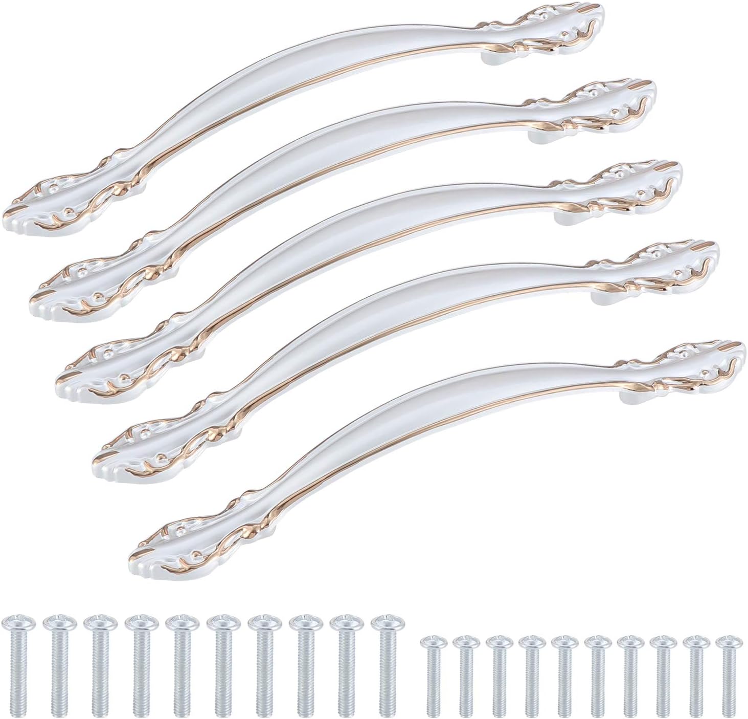 TsunNee 5PCS Vintage Cabinet Handles, Carved Drawer Pull Handles, Antique Cupboard Bow Pulls, Furniture Door Pull Handles