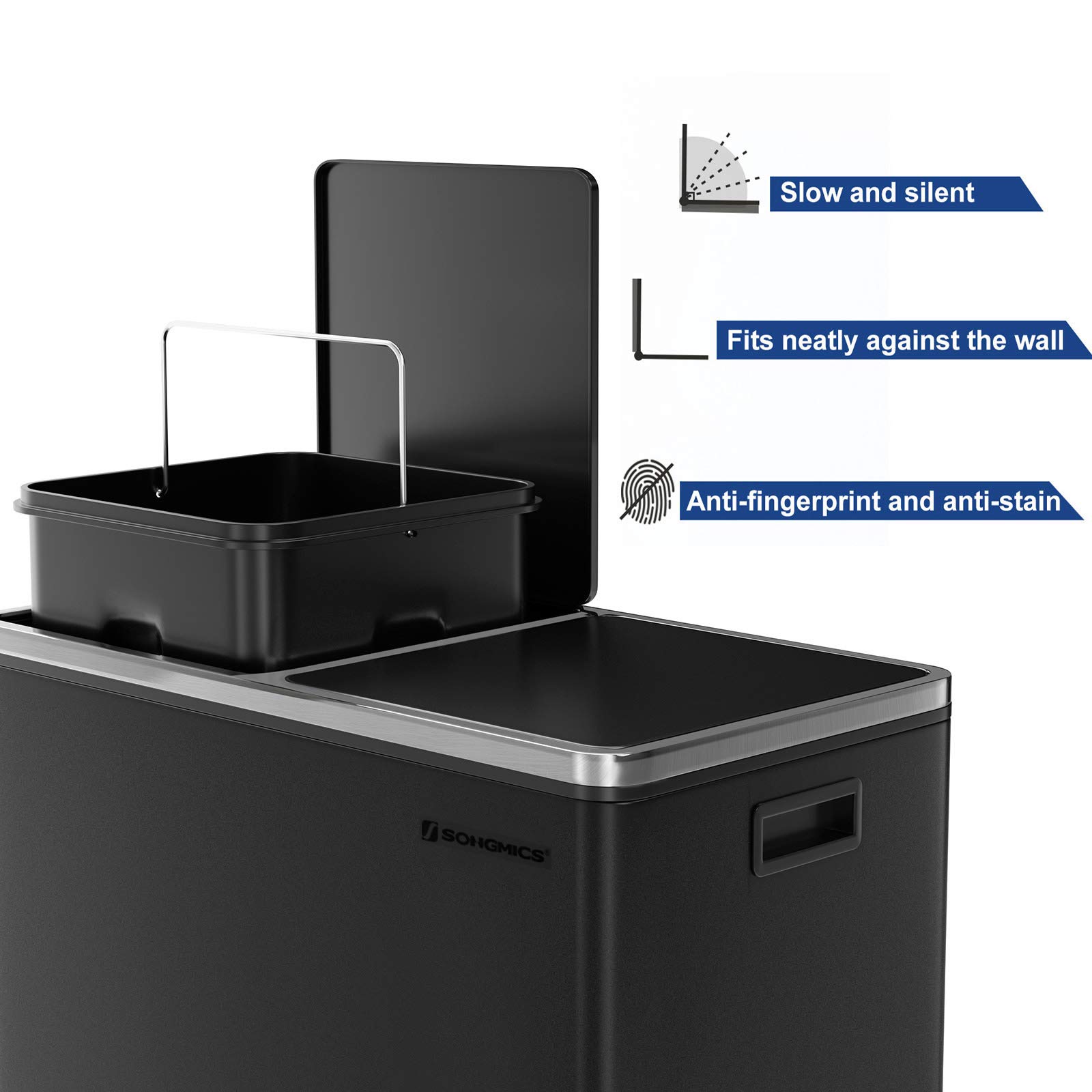 SONGMICS Dual Trash Can, 16 Gal (60L) Rubbish Bin and 15 Trash Bags