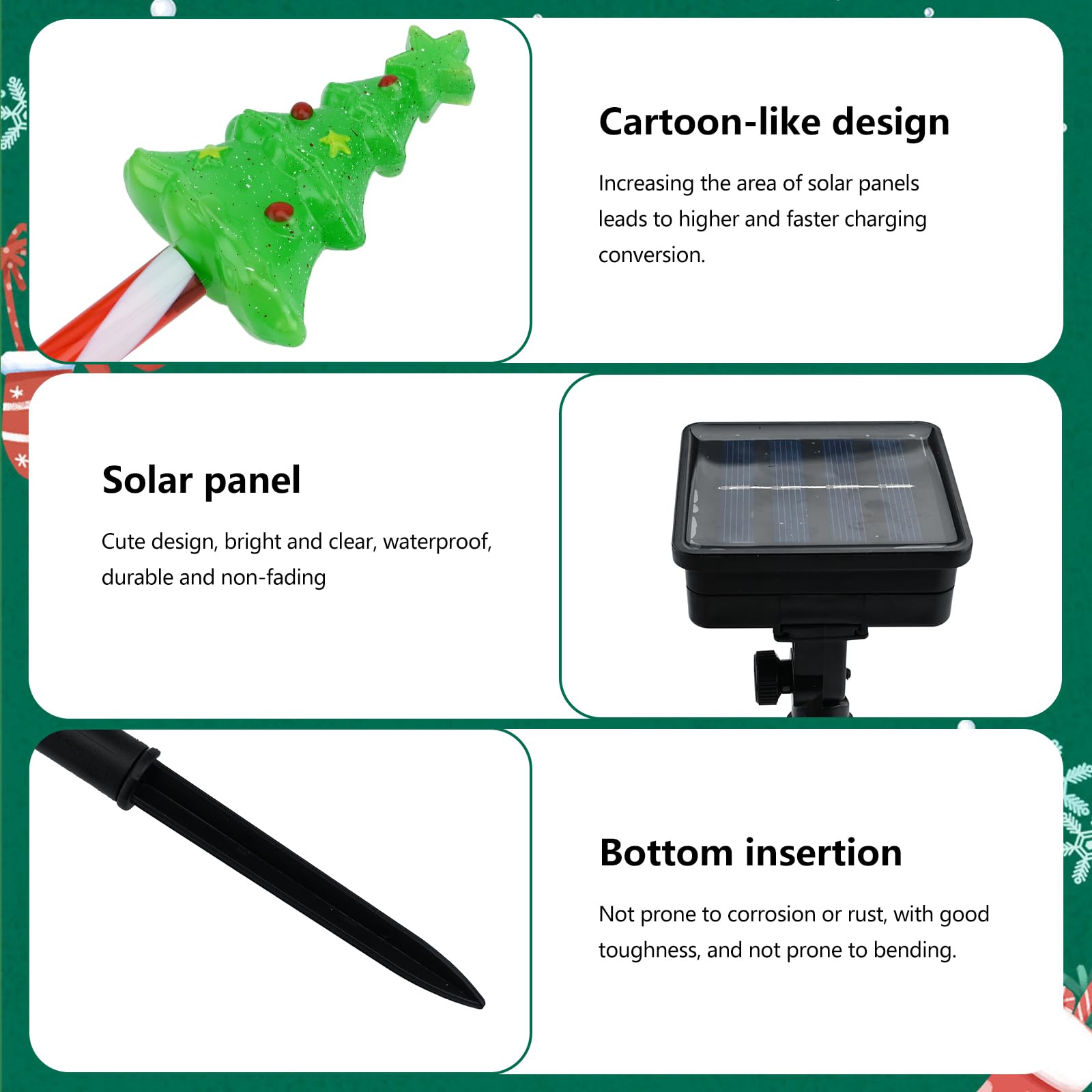 LUVDECO 5 Pcs Solar Christmas Pathway Lights Christmas Garden Lamp Decorations Waterproof Xmas Solar LED Powered Stake Lights for Outdoor Pathway Yard Patio Garden Lawn Decoration (Christmas Tree) - Image 3
