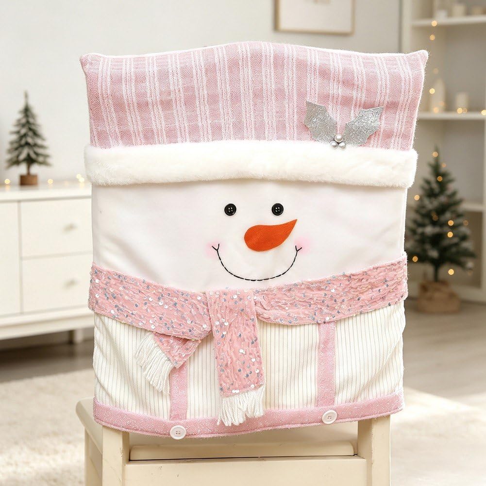 6 Pezzi di Coprisedie Natalizie Rosa con Babbo Natale, Coprischienale/coprisgabello per Sala Pranzo, Banchetti E Decorazioni Natalizie