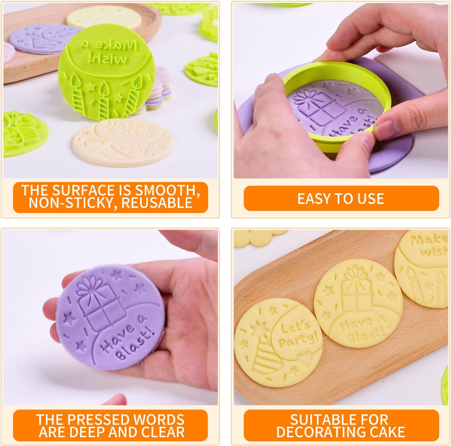 KALAIEN 6 Pcs Happy Birthday Embosser,3D Cookie Stamps,Sweet Stamps Cake Decorating Fondant Cutters for DIY Baking Cake/Sugar Paste/Cupcake/Chocolate - Image 3