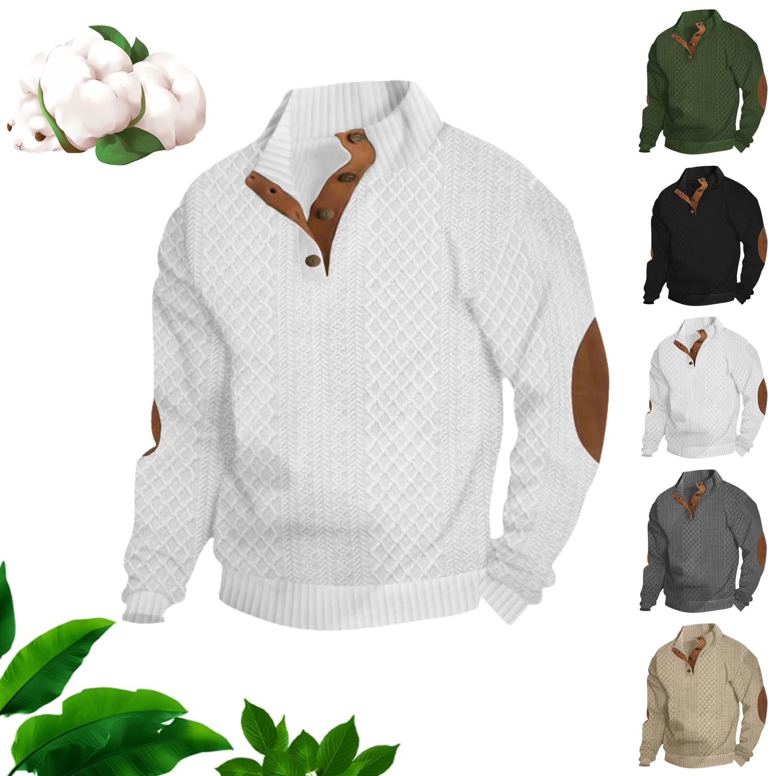 Mghn Men's White Dudlle Cashmere Sweaters, Knit Pullover Sweater, Casual Stand Cashmere Button Long Sleeve Sweater(,Xl)