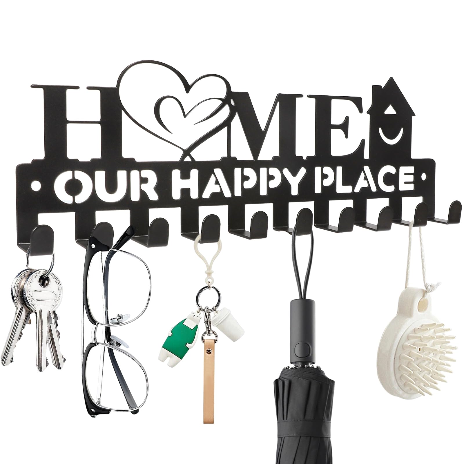 ANVINKU Key Holder Hooks for Wall, Key Hooks Wall Mounted with Screws and Anchors, Black Organizer Hanger for Entryway, Hallway, Living Room, Office