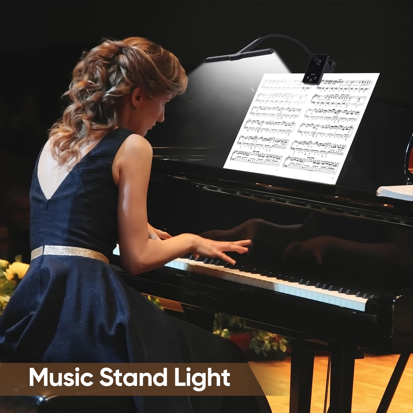 Javik Lampe à clipser pour pupitre de musique : lampe de piano pliable rechargeable de type C – Lampe portable avec 3 niveaux de luminosité pour dossier de chorale, guitare, lecture de livres (noir)