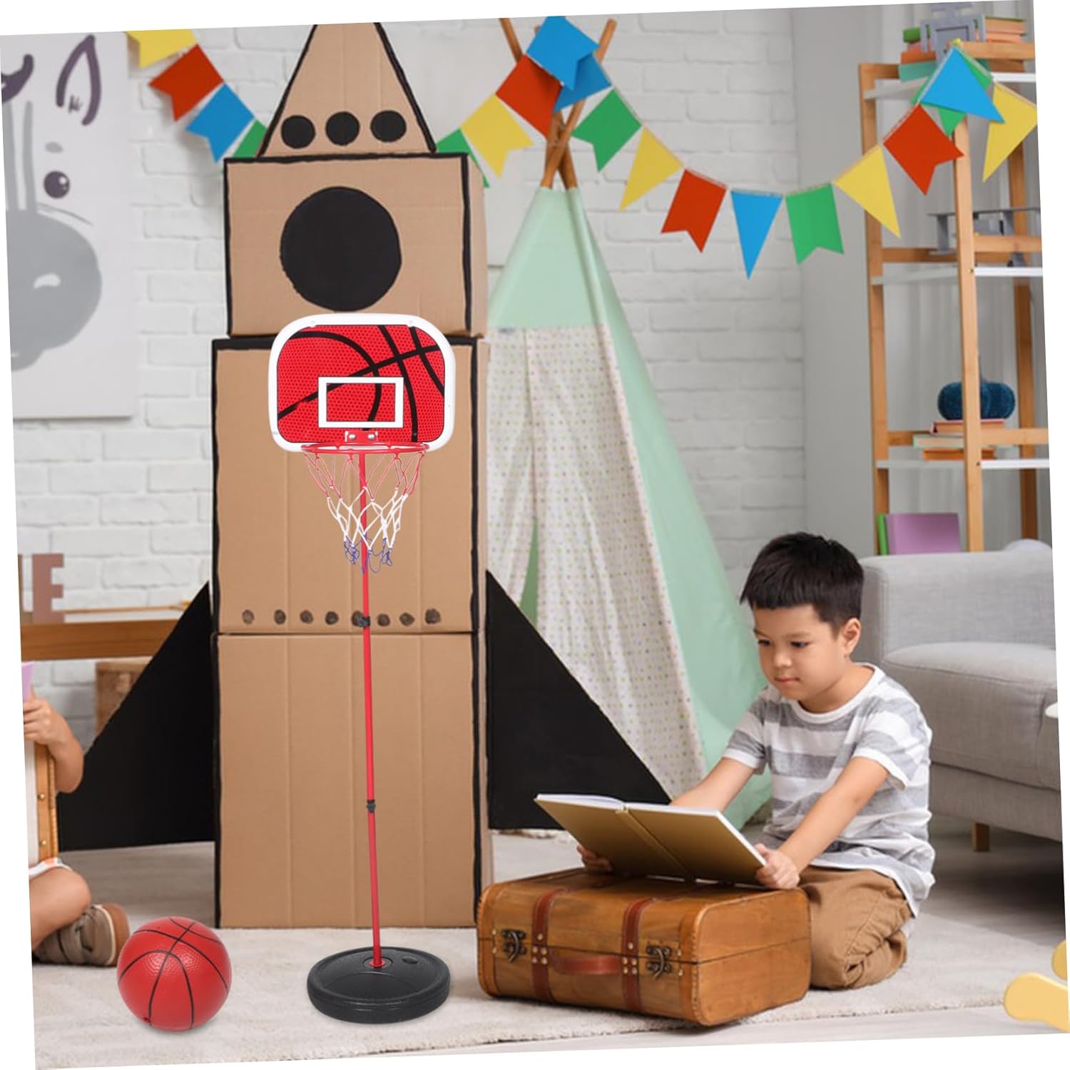 YARNOW Portable Basketball Hoop for Boys and Girls Mini Basketball Stand Adjustable Height Indoor Outdoor for Toddlers Poolside Play Sturdy Iron Rod Promotes Physical Skills up