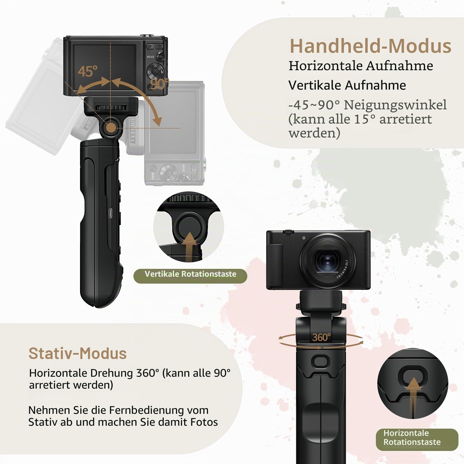 Kamerastativ für Sony mit wiederaufladbarem Auslöser | Für Sony A7C, A7III, ZV-1, ZV-E10, ZV-1F, A6100, A6400, A6700, A7IV, RX100 VII, A9, A9 II, DSC-RX0 II