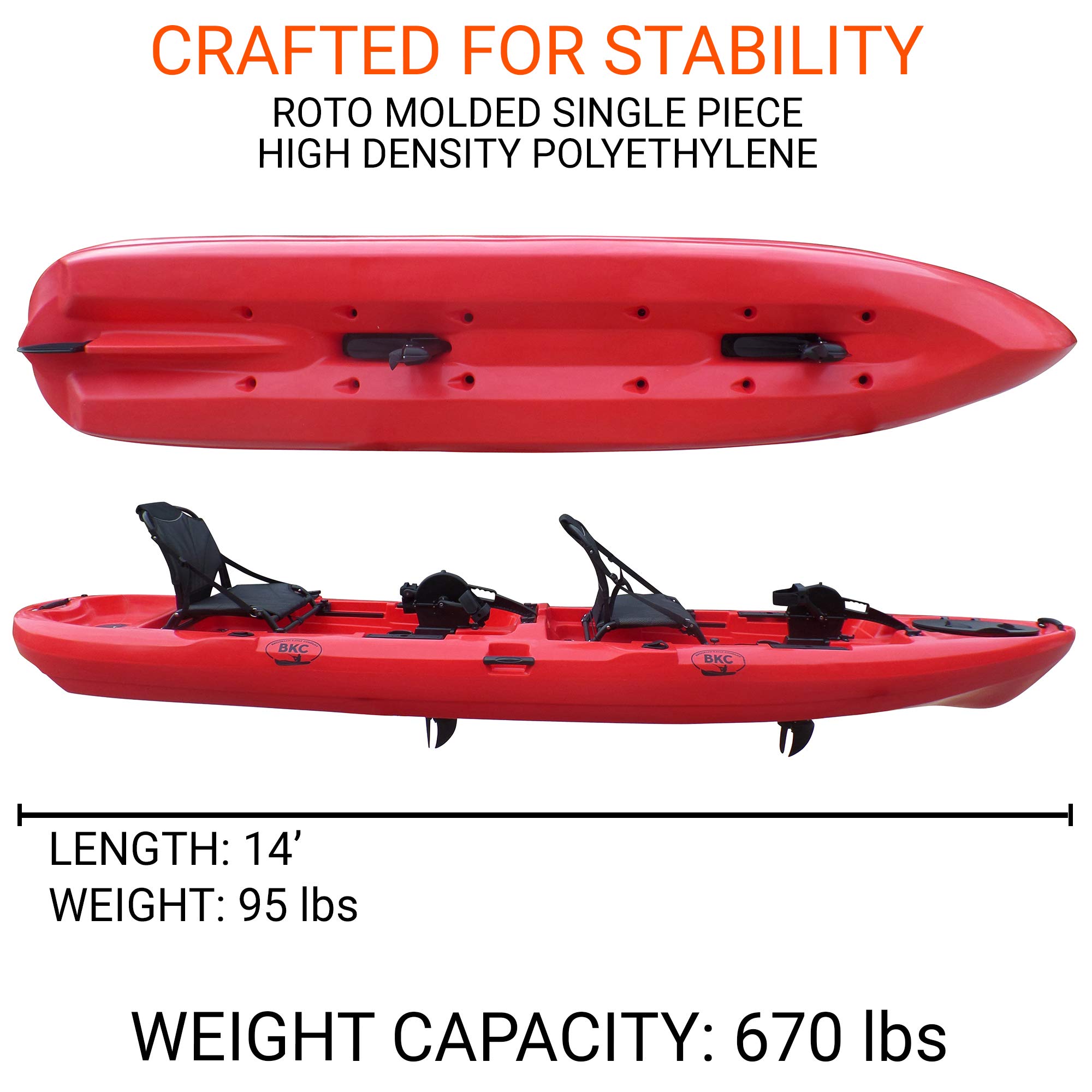 BKC PK14 14' Tandem Sit On Top Pedal Drive Kayak W/Rudder System and