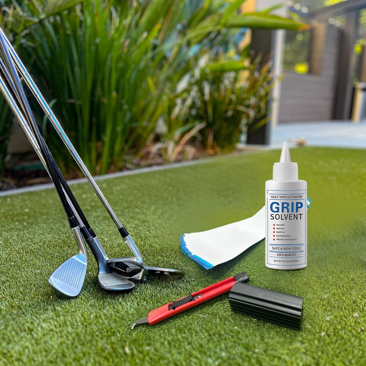 Golfgriff-Sets zum Nachreißen von Golfschlägern, professionelle Qualität, inkl. Grifflösungsmittel, Golfgriff, 15 Streifen, Klebeband, Haken, Klinge, Gummi-Schraubstockklemme und