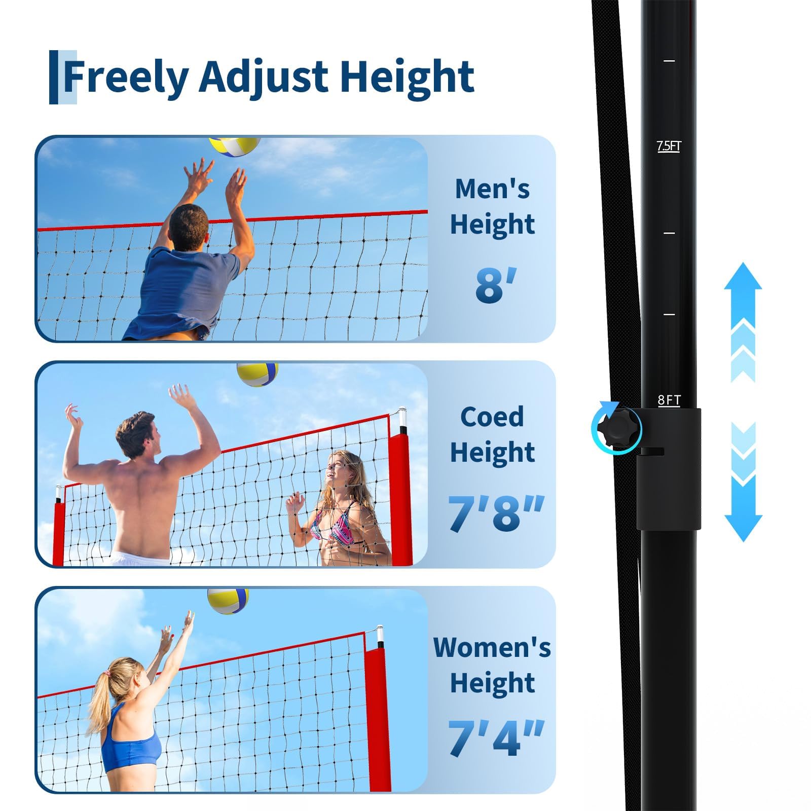 Filet de Volley-Ball réglable 2,4 x 3,4 m avec sac de transport