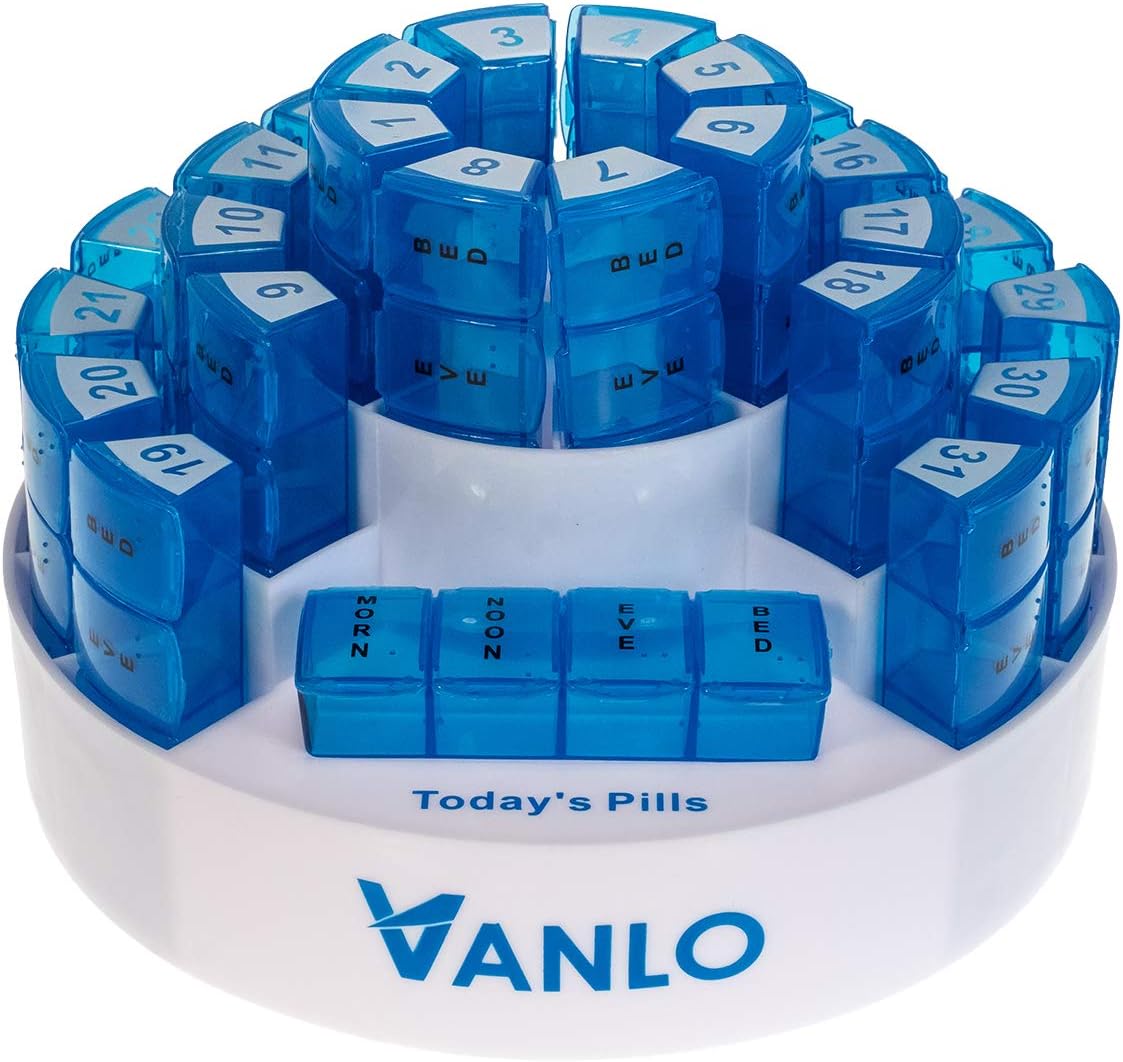 Vanlo Toni Monthly Pill Box / Storage for 31 Days / 4 Compartments / English Labels