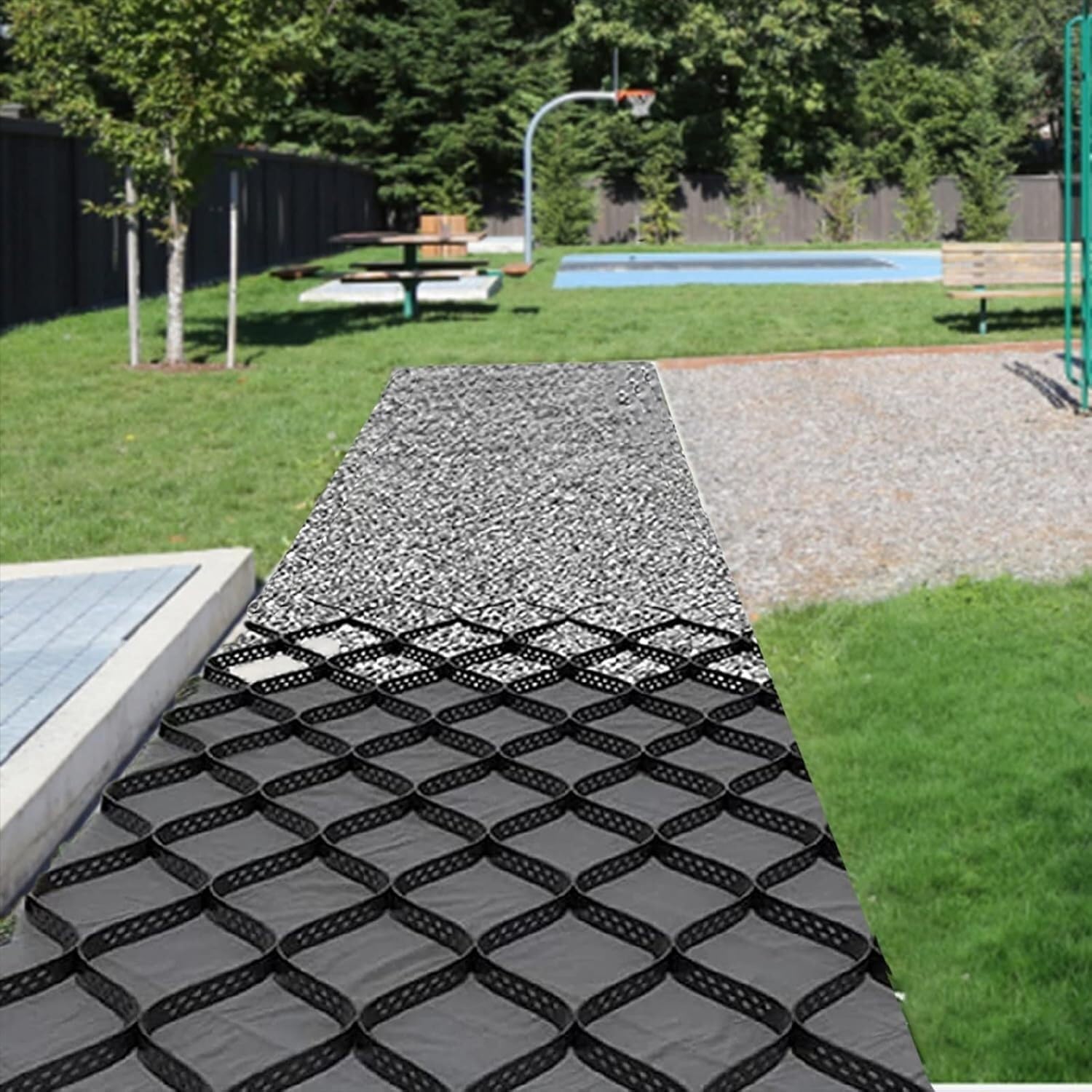Estabilizador de grava de rejilla de tierra resistente, 3 x 6 m, para cobertizos de jardín, entrada y patios, soporta 3000 kg de carga, solución de rejilla de grava