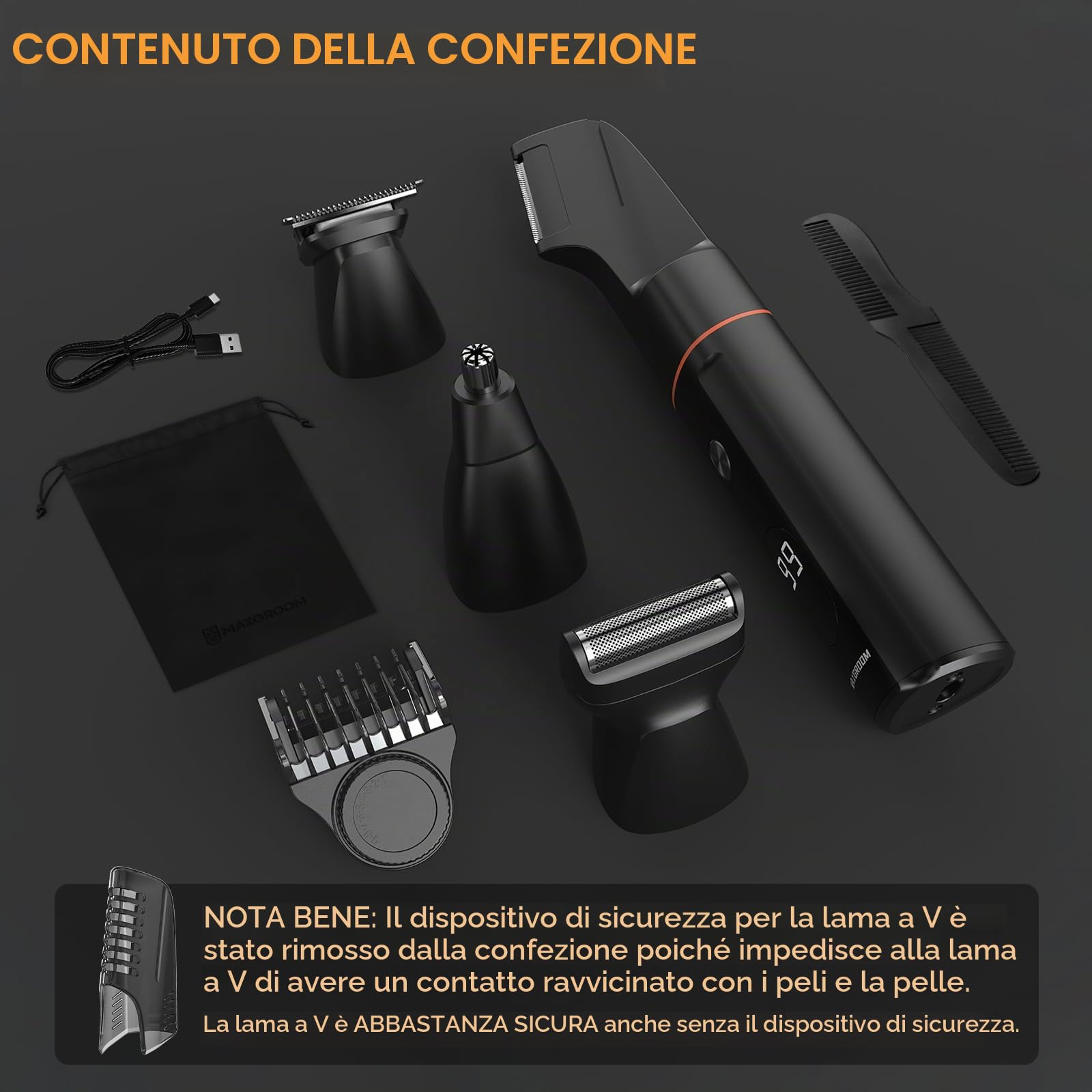 MAXGROOM 4 in 1 Rasoio Elettrico Corpo Uomo Kit (Nero, L)