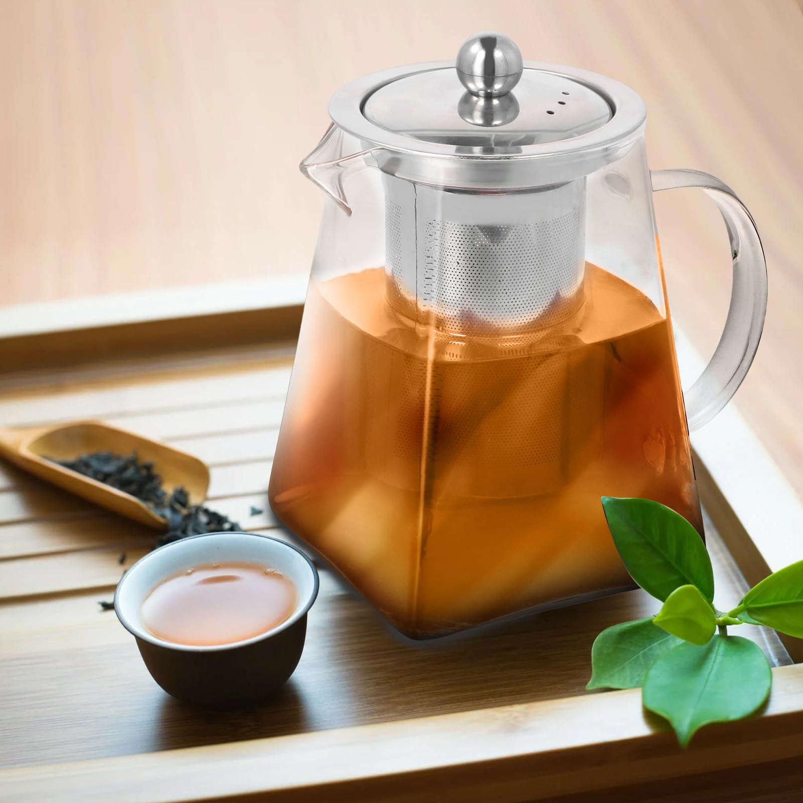 Glas Teekanne, 950ml Quadratische Glas-Teekannen mit Teesieb, Borosilikatglas Teekanne, für Tee, Kaffee, losen Tee, Teebeutel, Kräutertee, Herdsicherer Teebereiter (950, Milliliter)