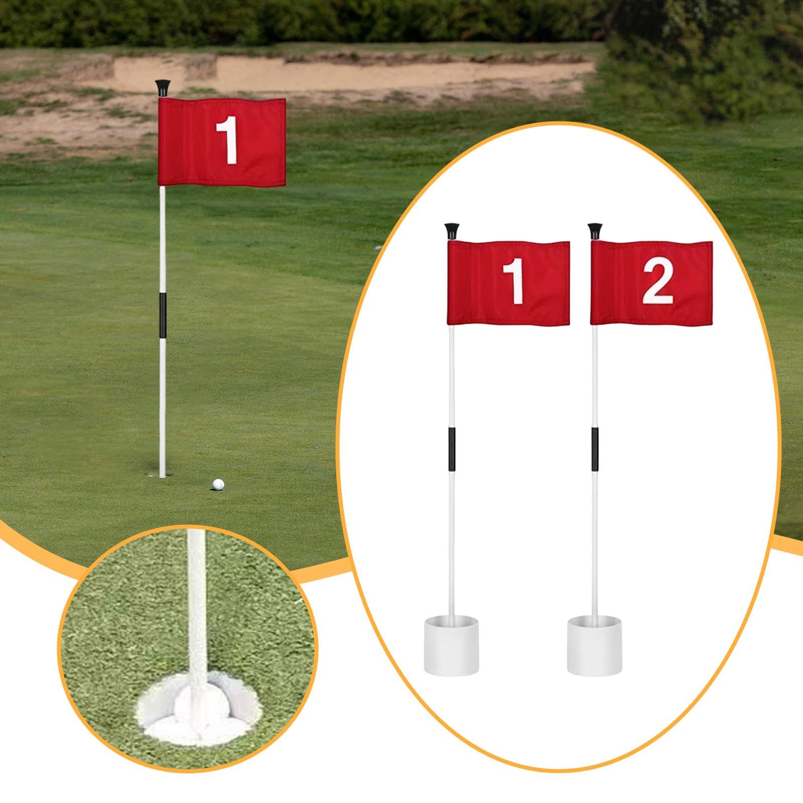 Juego de Banderas de Golf con Hoyos, Taza, Bandera Y Mástil para Putting Green, Regalos, Equipo para Asta de Bandera de Golf para Oficina, Jardín, CAM, 2 Juegos