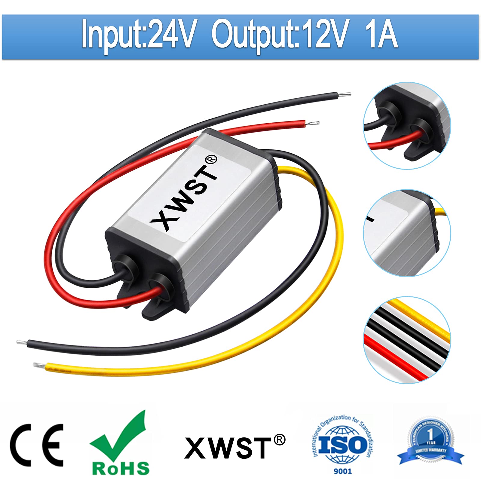 Convertitore Step-down DC 24V a 12V 1A 12W Trasformatore per Auto Camion Veicolo Solar System
