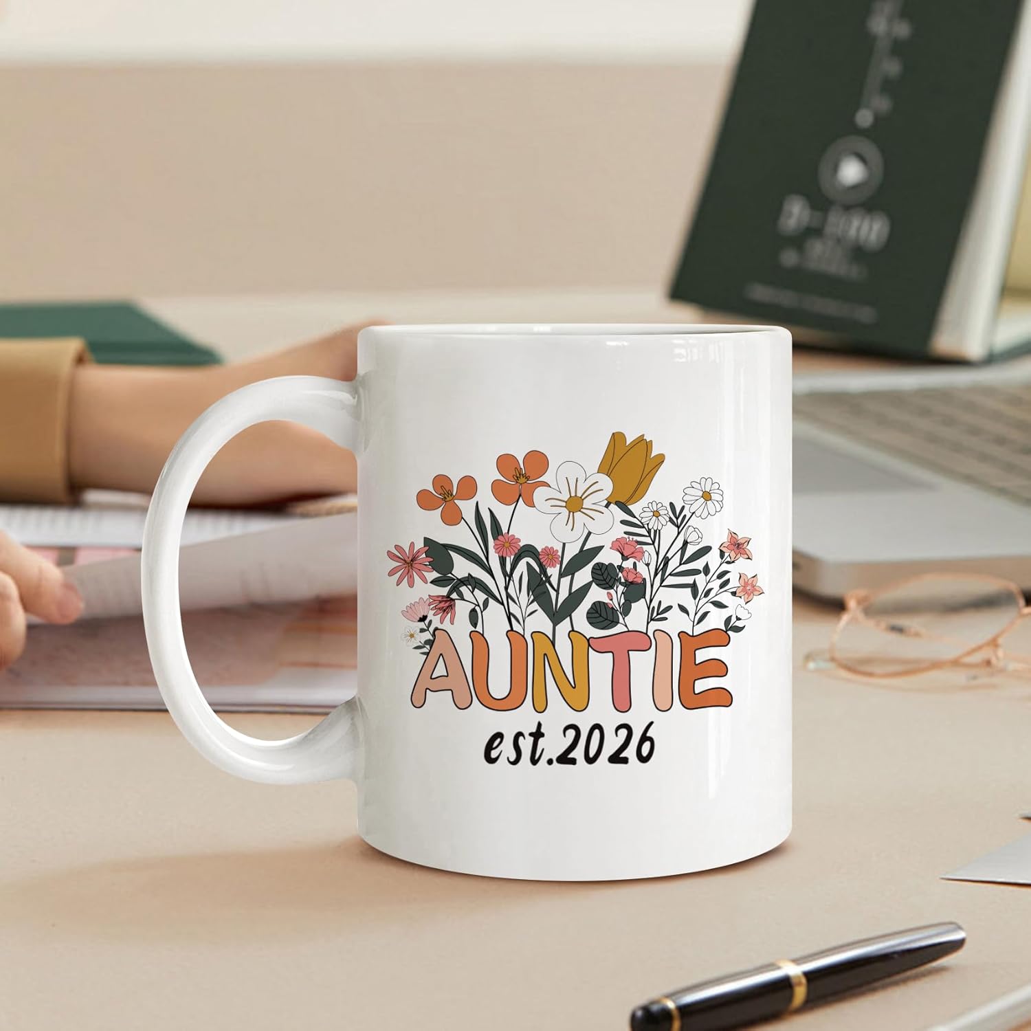 Coffee Mug Gift for New Aunt - Auntie Est. 2026 Floral Tea Cup | First-Time Auntie Pregnancy Announcement Gift (Mother’s Day, Christmas) - 11oz Ceramic -255 - Image 2