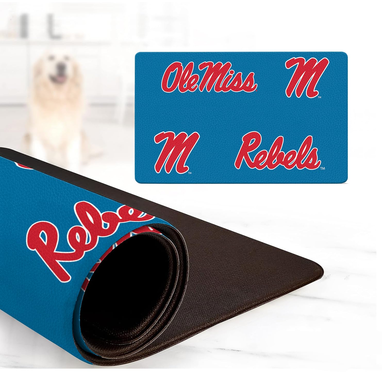 Ole Miss Rebels Food and Water Placemat for Dogs and Cats | 16" x 28" | Non-Slip | Water-Proof