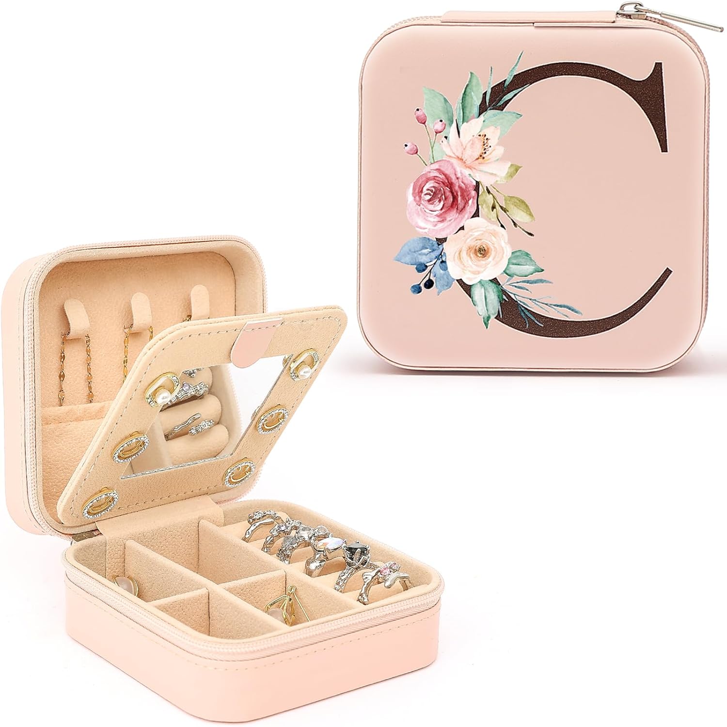 Yogeaw Small Travel Jewelry Holder Organizer A Initial